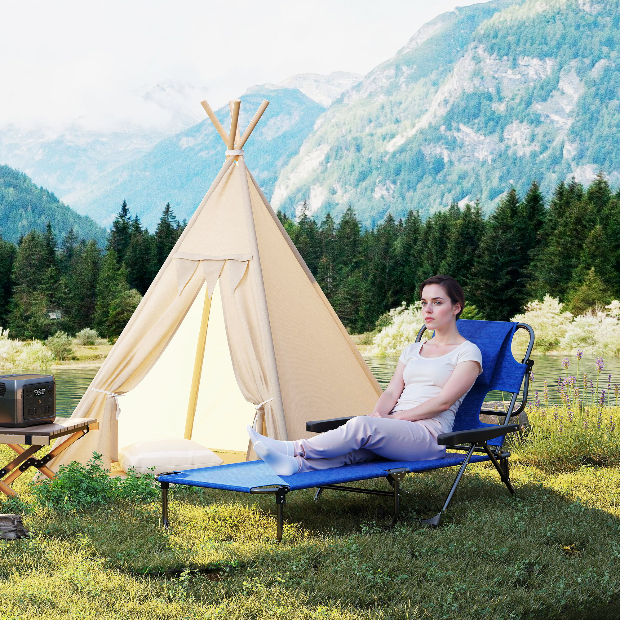 Sonnenliege Gartenliegen Relaxliege, klappbar, wetterbeständig, 194 cm x 72 cm x 31 cm, Schwarz + Dunkelblau