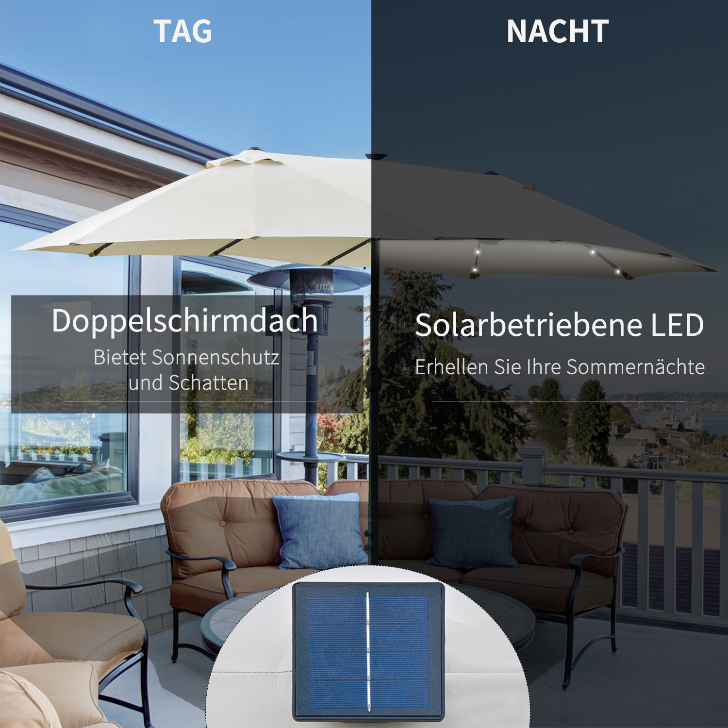 Sonnenschirm Oval Cremeweiß 440 x 256 cm