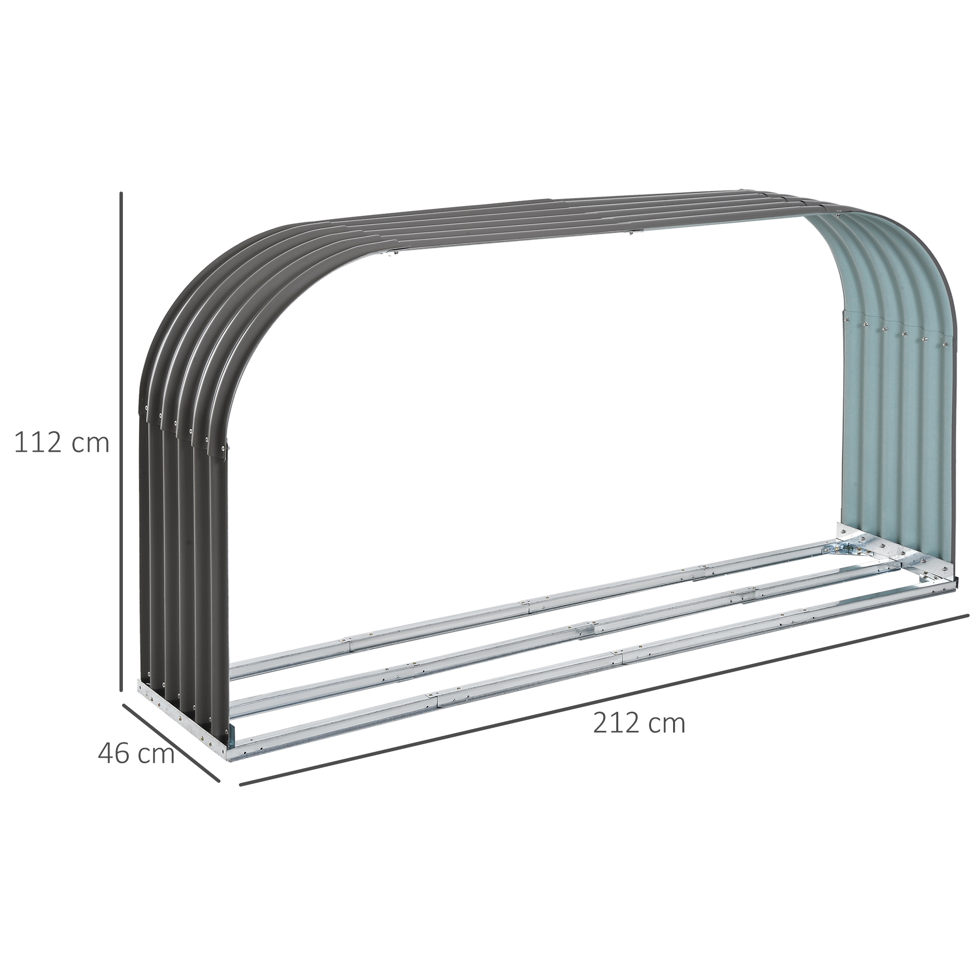 Brennholzregal Holzregal, wetterbeständig, Stahl,  212 cm x 46 cm x 112 cm, Grau