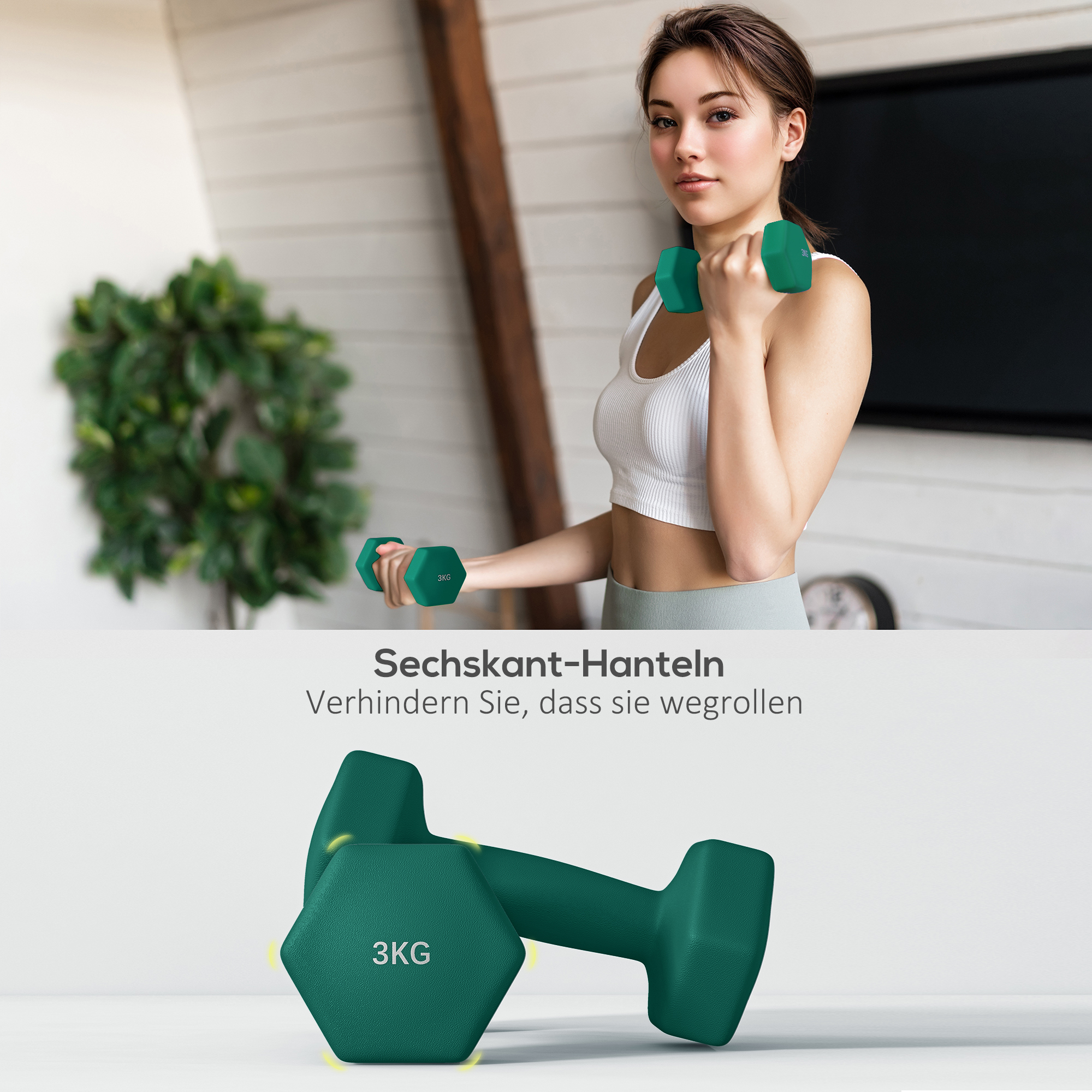 Hantelset mit Aufbewahrungsgestell, Set mit 6 Hanteln für Fitness-Training, 2 x 1kg, 2 x 2kg, 2 x 3kg