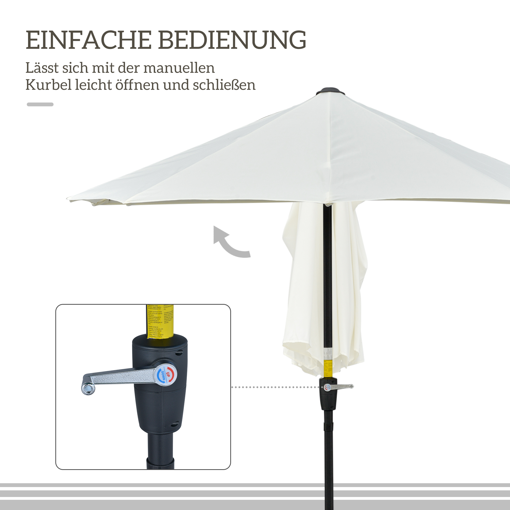 Sonnenschirm Halbrund 1,9 x 2 m Doppelsonnenschirm mit Handkurbel Ständer Cremeweiß