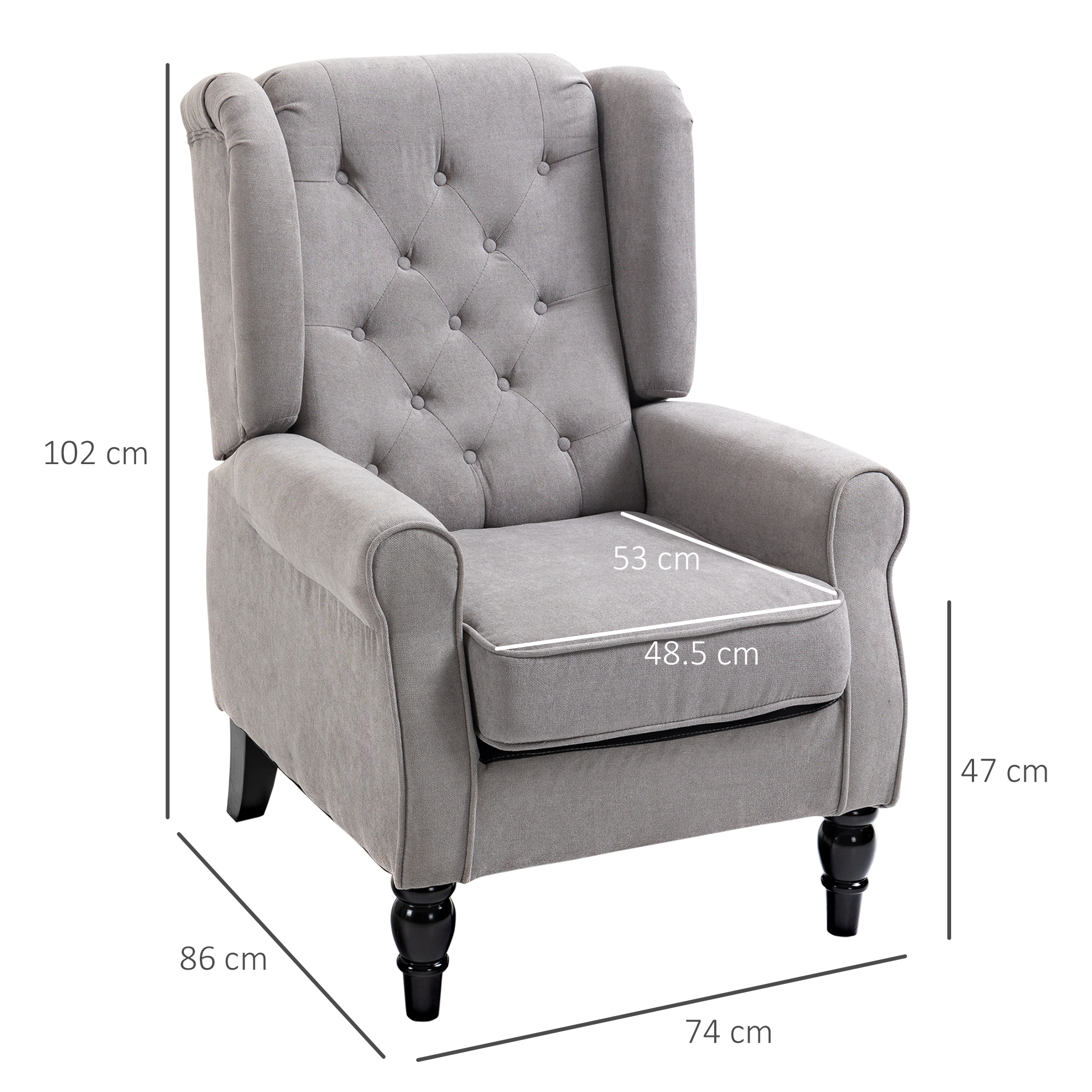 Ohrensessel Sessel mit Tufting, hoher Rückenlehne, Gepolstert Loungesessel mit abgerundeten Armlehnen, Holzbeine, für Schlafzimmer, Wohnzimmer, bis 160 kg, Grau
