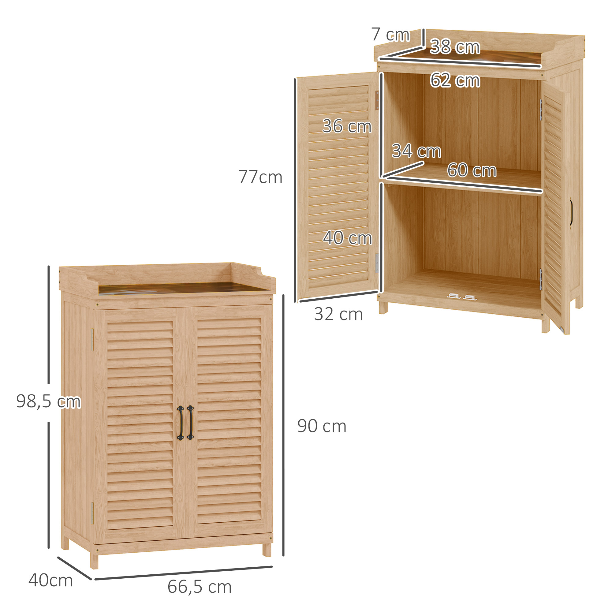 Gartenschrank Holz, Geräteschuppen mit Arbeitsfläche, wetterfest Geräteschrank, 65,5x40x98,5cm Gelb