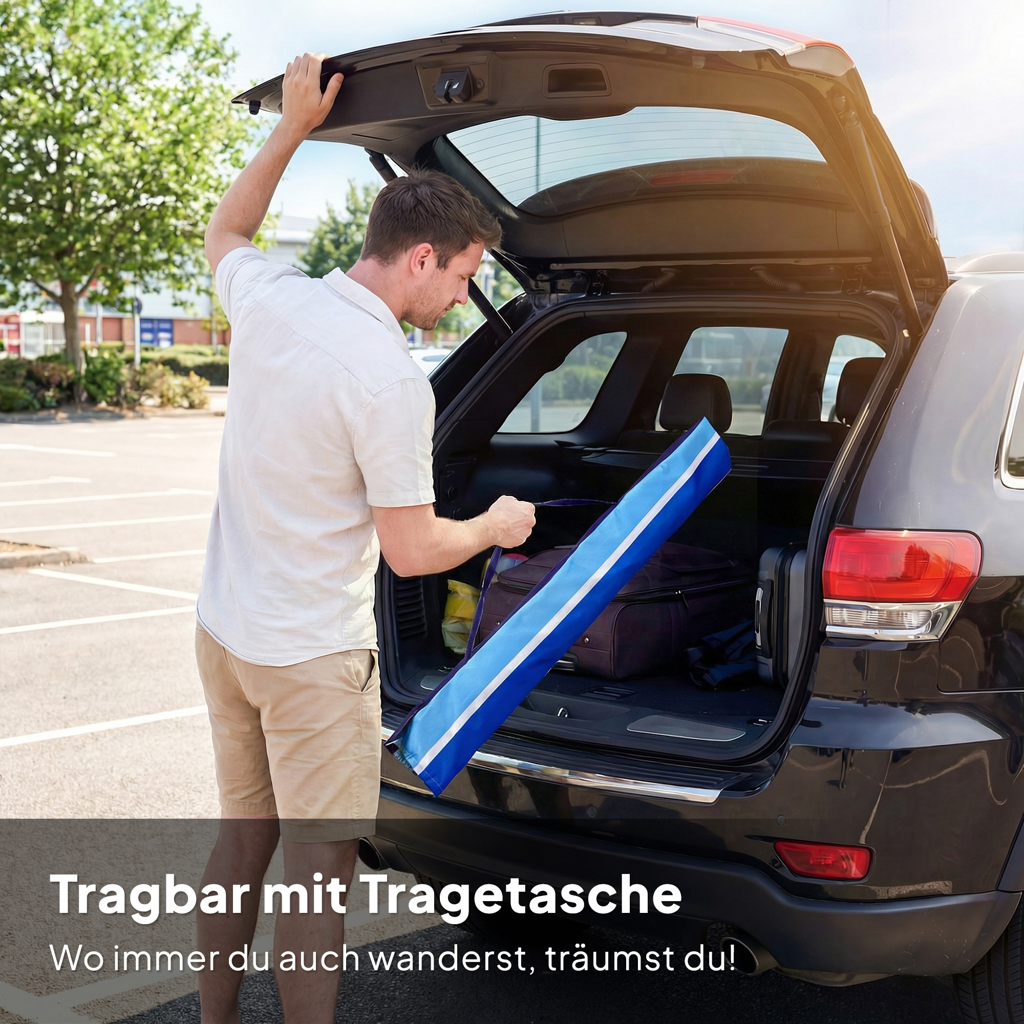 Sonnenschirm Strand Ø198 cm UV30+ Strandschirm mit klappbar Tisch Getränkehalter verstellbarer Neigung Mehrfarbig