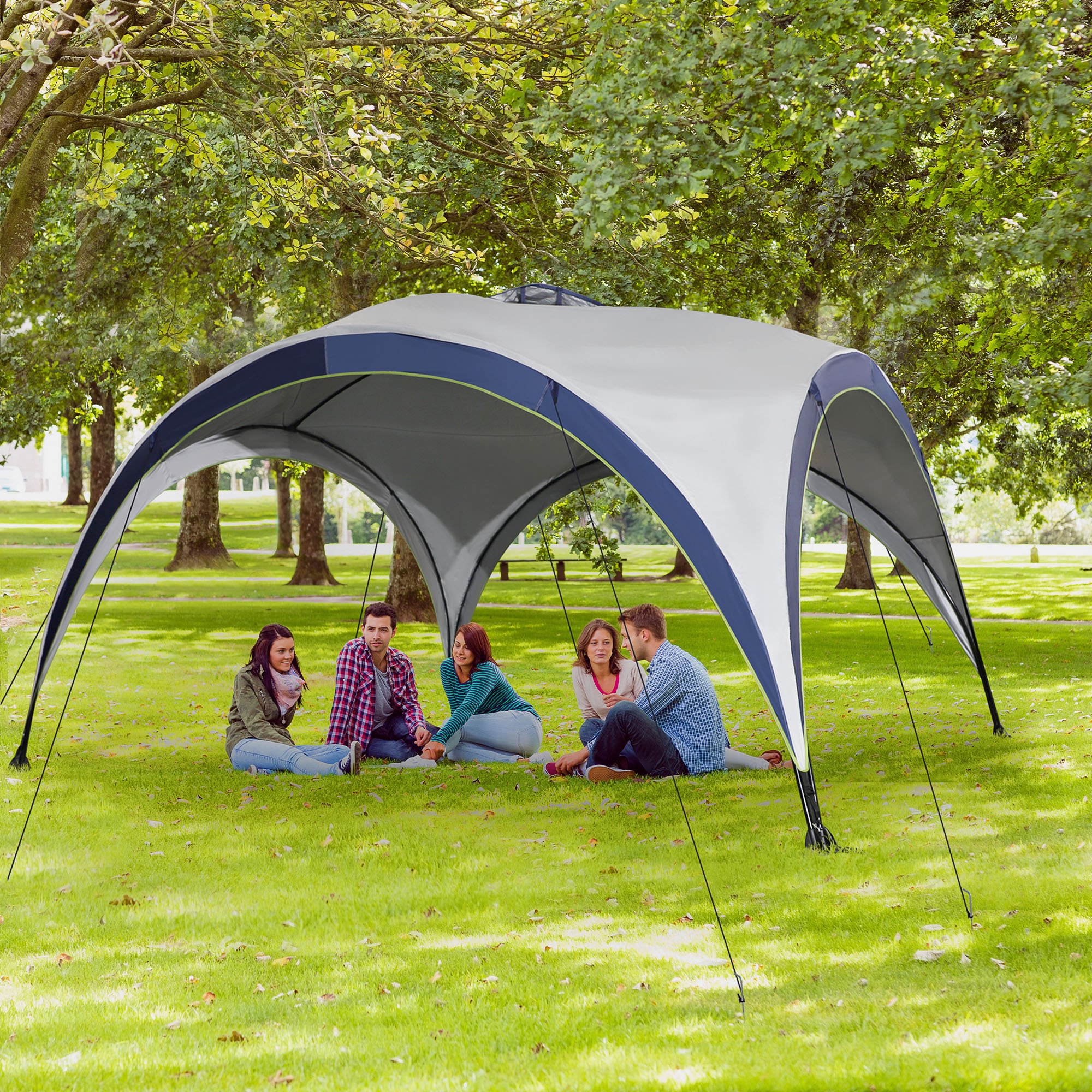 Garten Pavillon Gartenzelt Festzelt Partyzelt Sonnenschutz wetterfest Metallstange + Polyester Cremeweiß + Blau 4 x 4 x 2,5 m