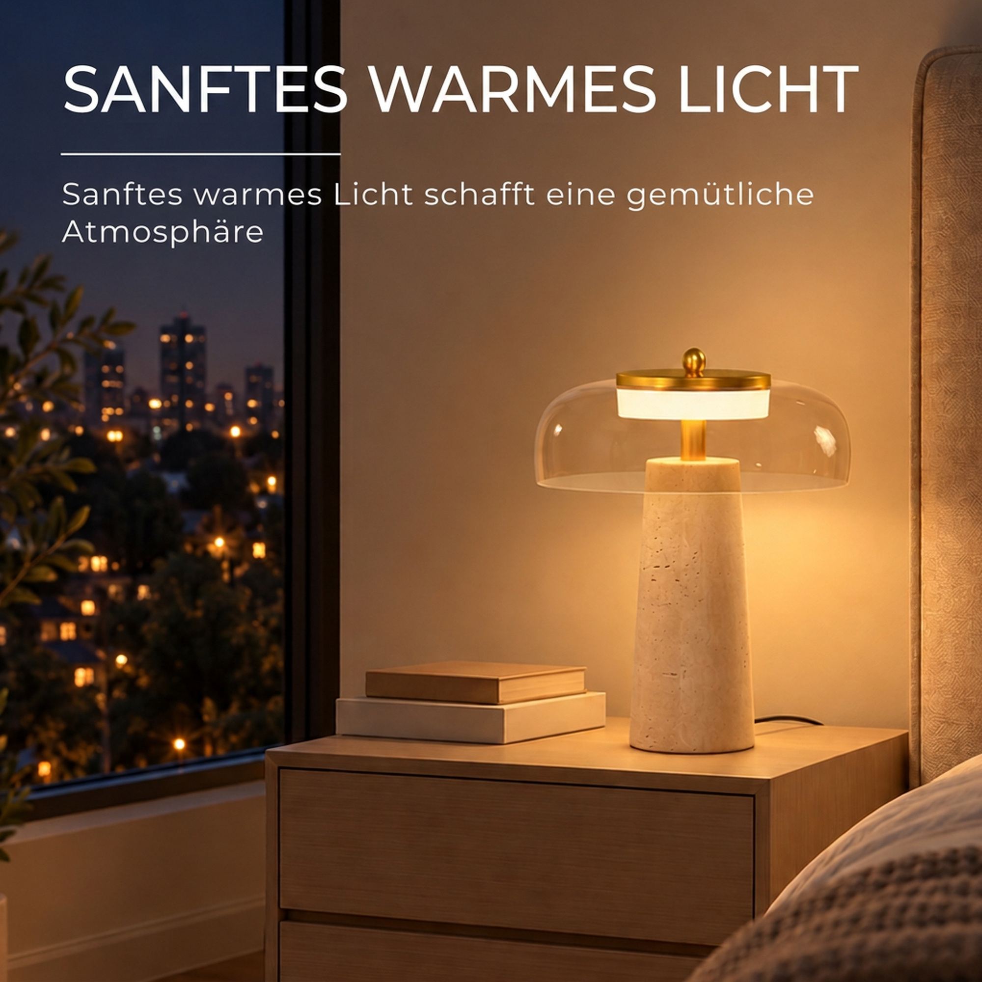 Tischlampe Vintage LED Schlafzimmer Nachttischlampe Glasschirm Bernsteinfarben