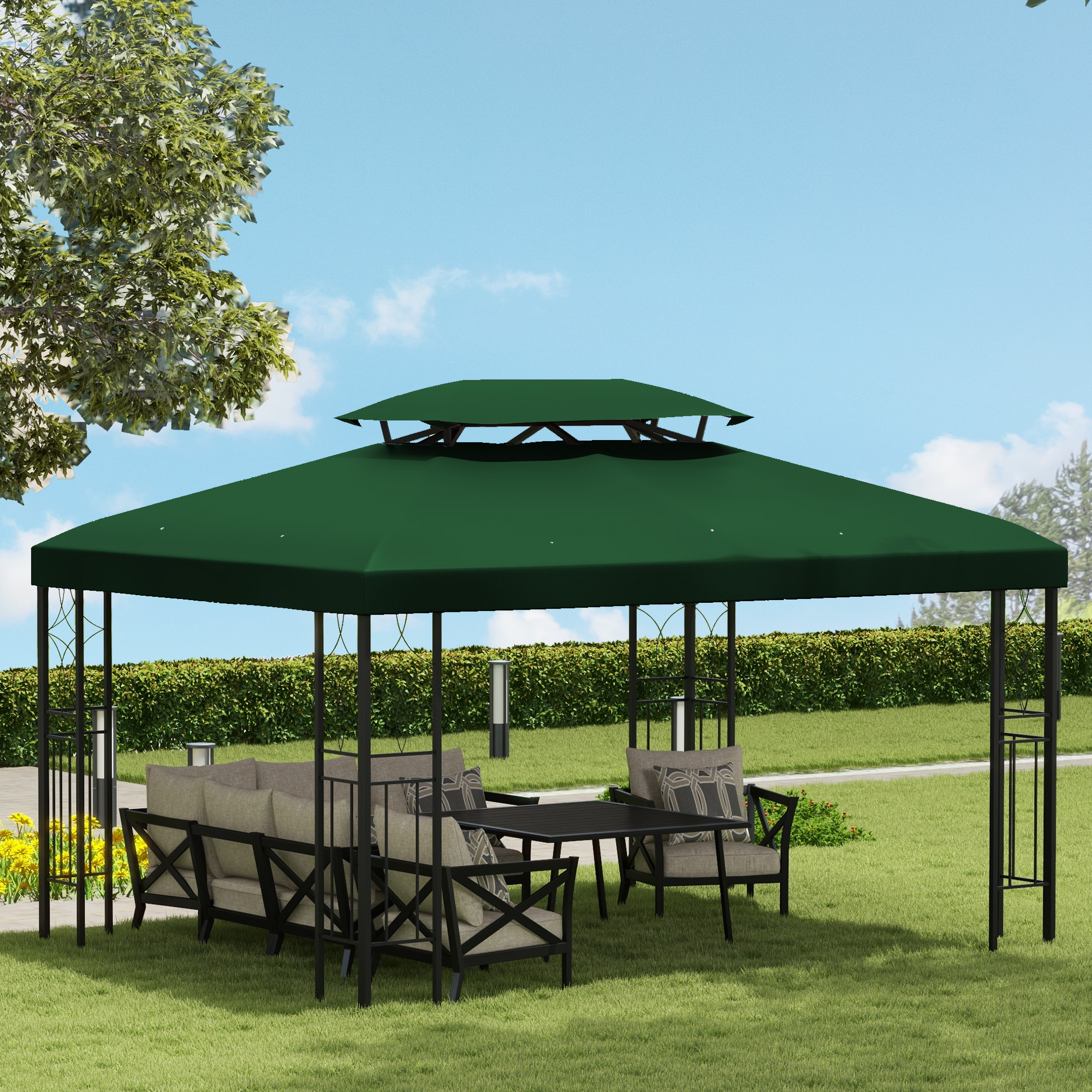 Ersatzdach für Metallpavillon 3x4m wasserabweisendPavillondach (Doppeldach) Ersatzbezug für Gartenpavillon Ersatzteile Polyester 180g/? Grün