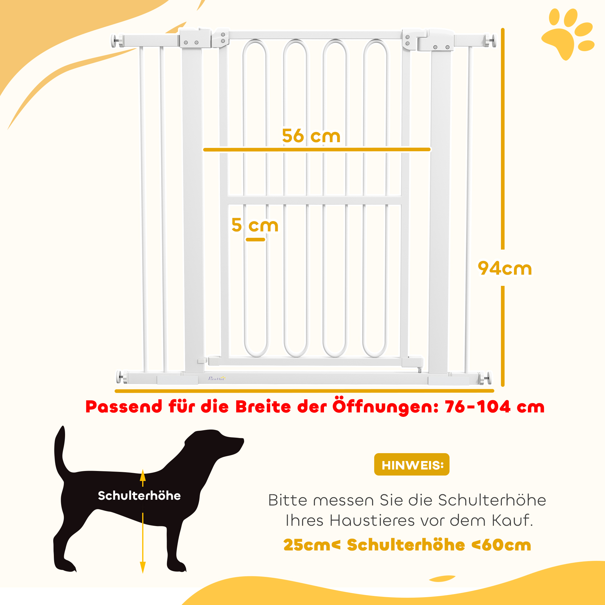 Türschutzgitter Hund, 76-104 cm Absperrgitter ohne Bohren, Treppengitter