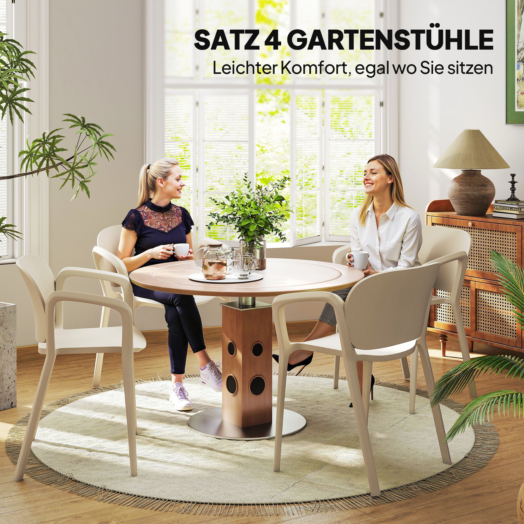 Gartenstuhl 4er Set wetterfest Gartenstühle aus Kunststoff Stapelstuhl mit Armlehne Rückenlehne bis 120 kg belastbar