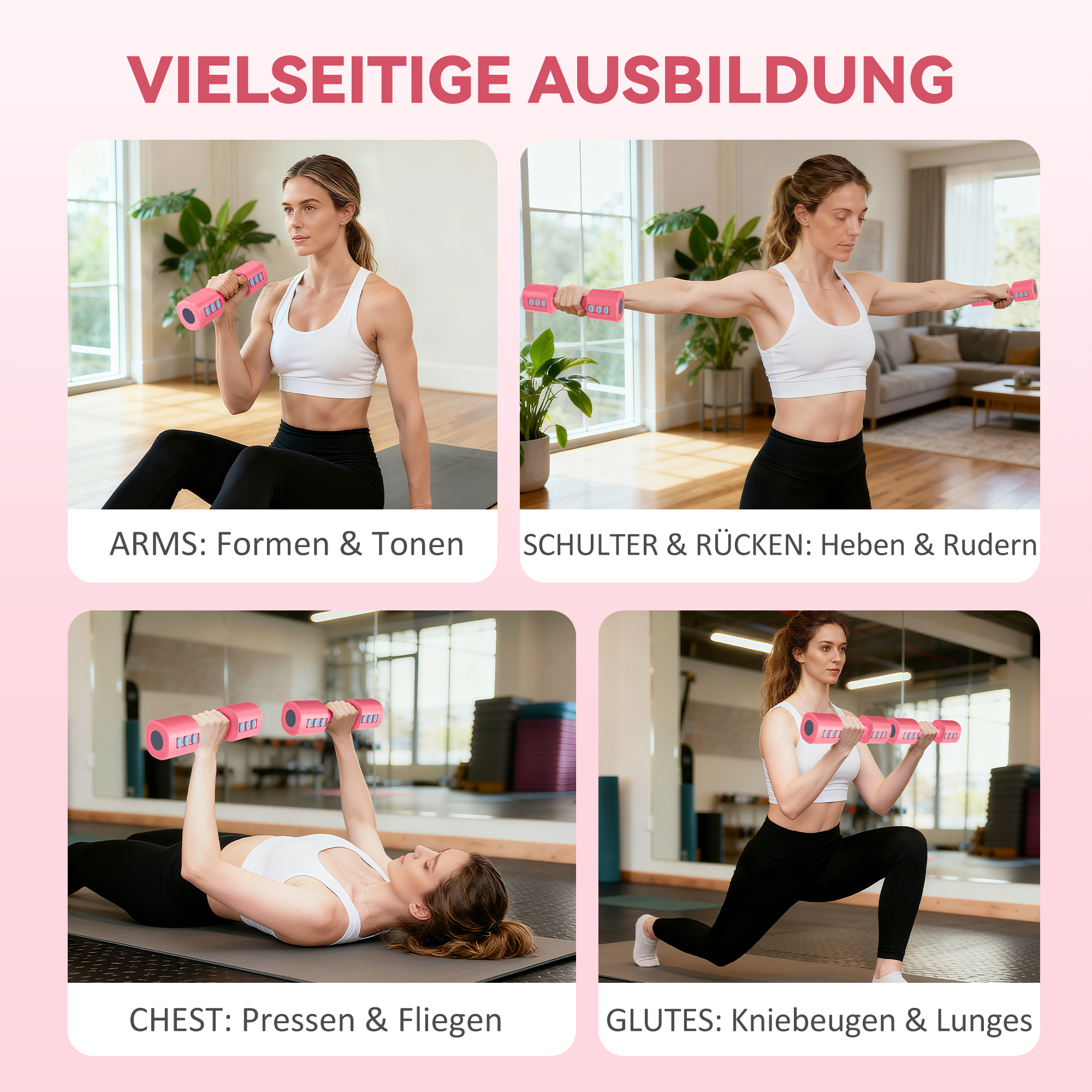 Hantelset, verstellbares Gewicht, quadratische Form, vielseitig, Metallkern, Rot