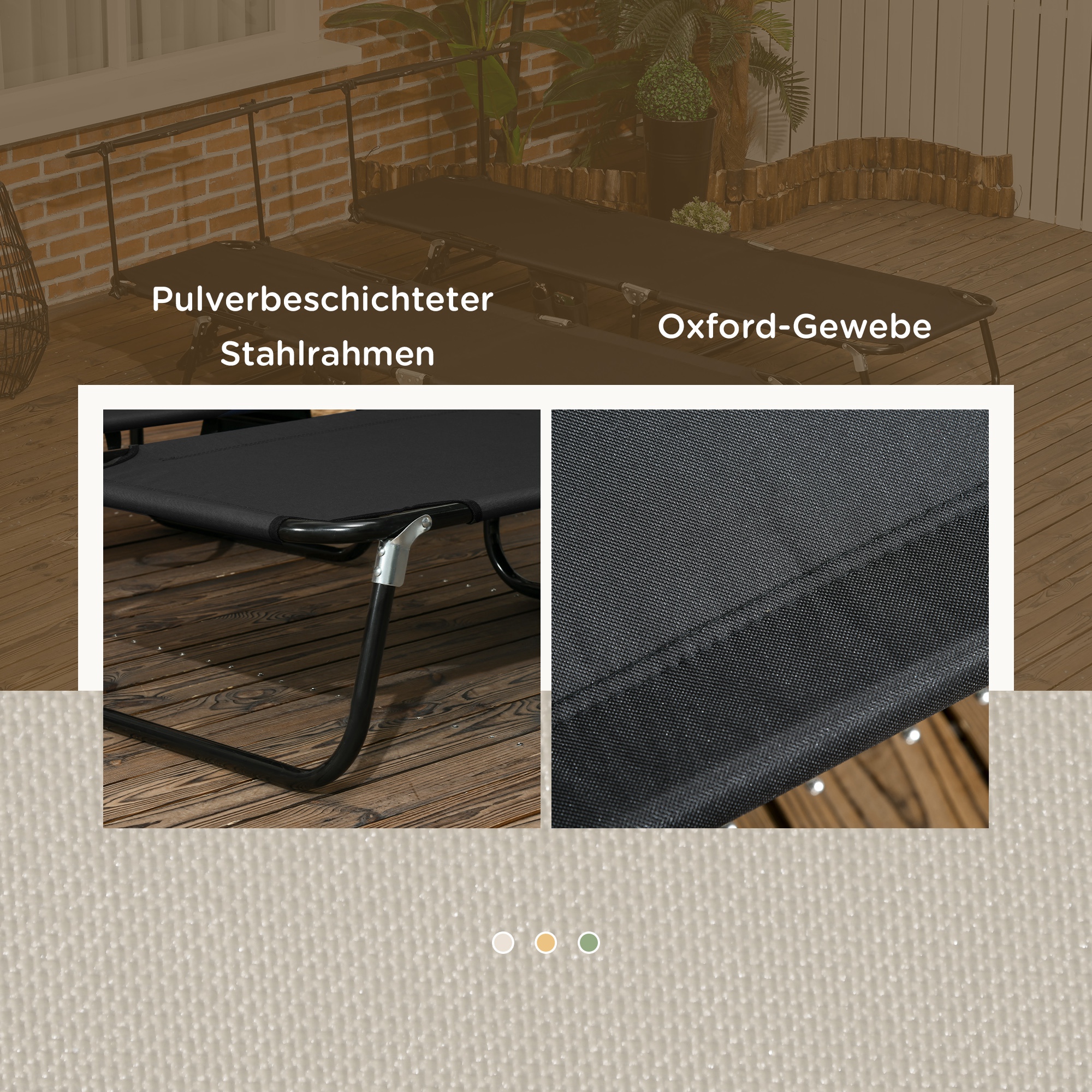 2er Set Sonnenliege klappbar Gartenliege mit Sonnendach 5-Fach höhenverstellbarer Rückenlehne Schwarz