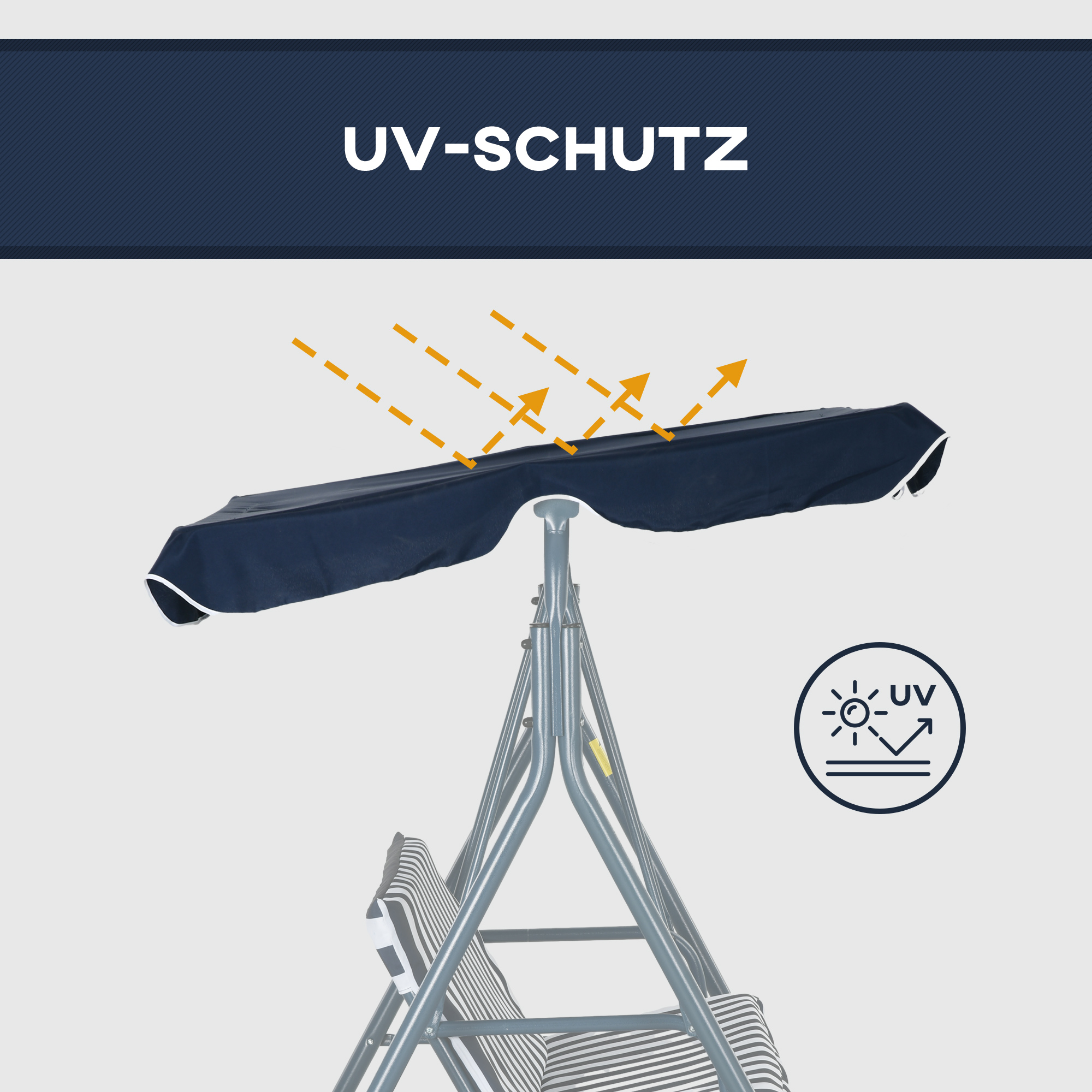 Hollywoodschaukel Gartenschaukel 3-Sitzer, wetterbeständig, verstellbares Dach, 172 x 110 x 153, Blau