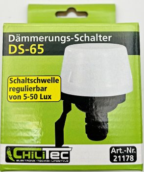 Outdoor Dämmerungs-Schalter "DS-65", 230V/50Hz, max. 10A, 5-50 Lux, IP44