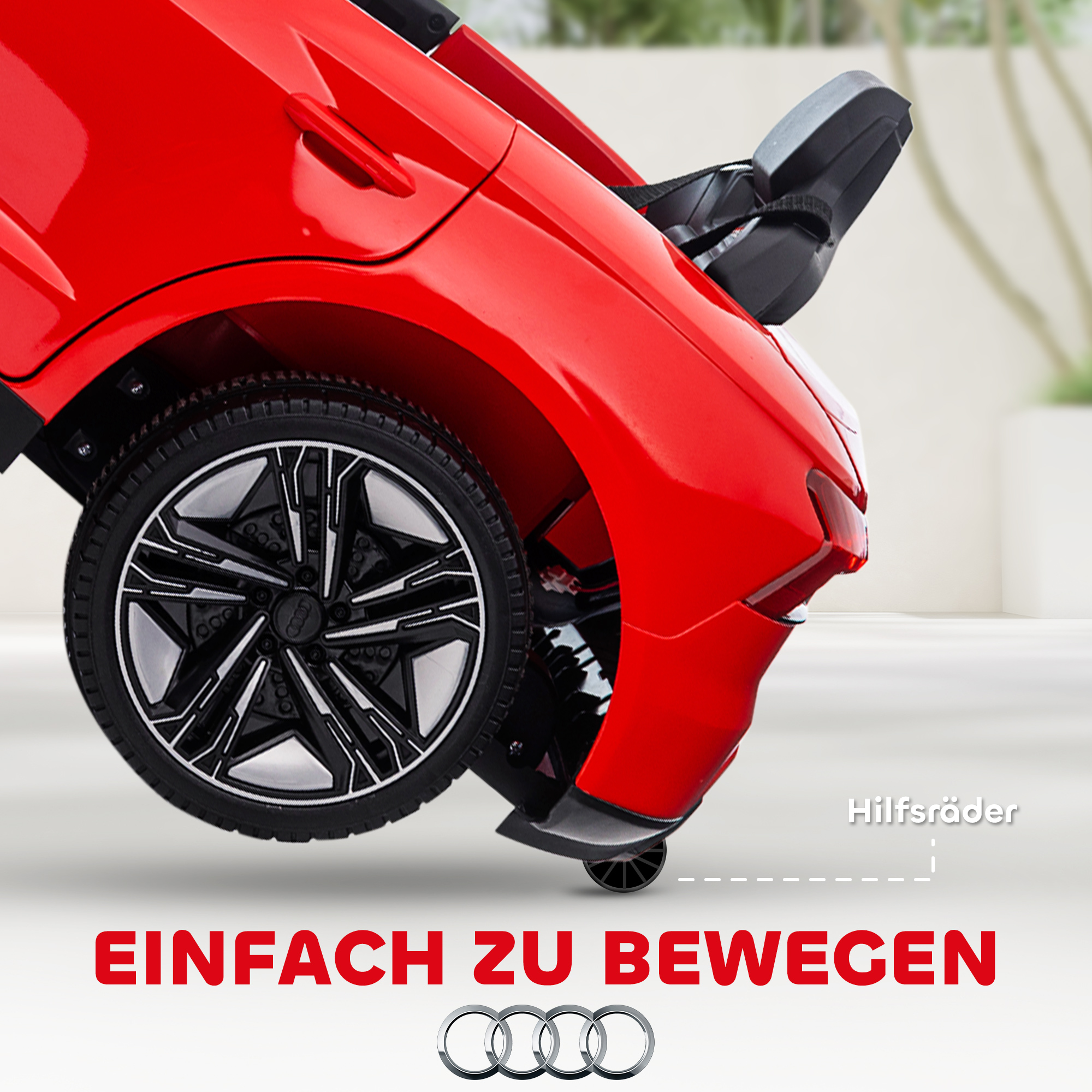 Kinderauto, Elektroauto, Audi-lizenziert, mit Sicherheitsgurt, Fernbedienung, Licht, rot+schwarz, 103 x 58 x 41cm