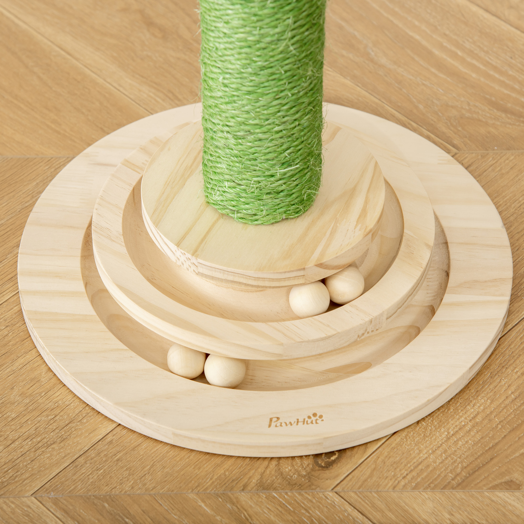 Katzen Kratzbaum Kaktus Katzenbaum Kiefernholz Sisal Seil Kratzstamm mit Holzkugel-Katzenspielzeug für Katzen 60 cm Hoch Grün+Natur