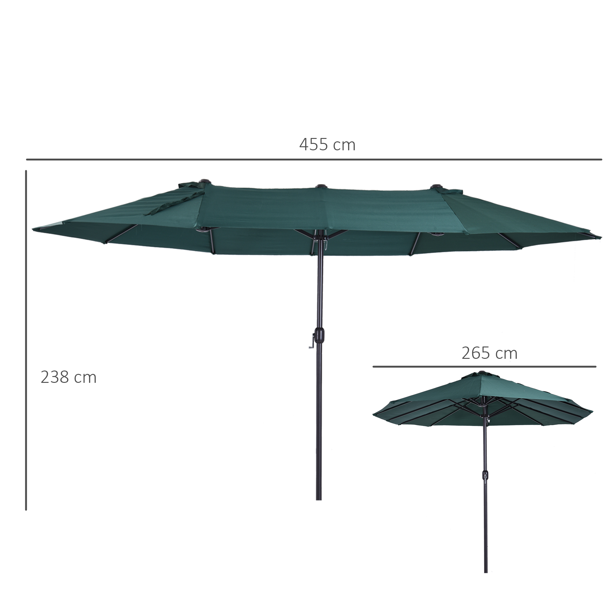 Sonnenschirm Gartenschirm Marktschirm Doppelsonnenschirm Terrassenschirm mit Handkurbel Dunkelgrün Oval 460 x 270 x 240 cm
