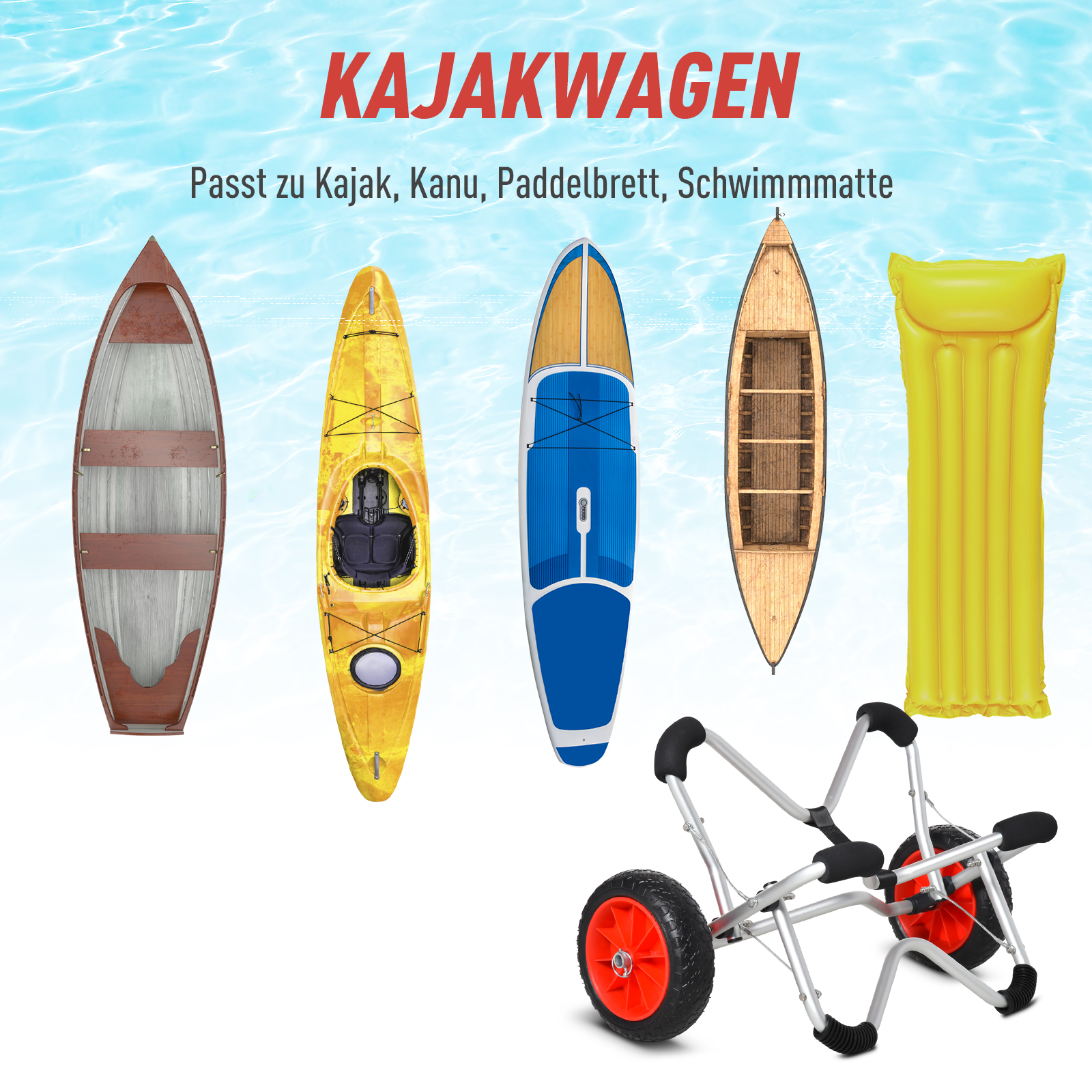 Kajakwagen Alu Bootswagen faltbare transportwagen Kunstleder-Reifen Silber 75 kg 75 x 43 x 46 cm