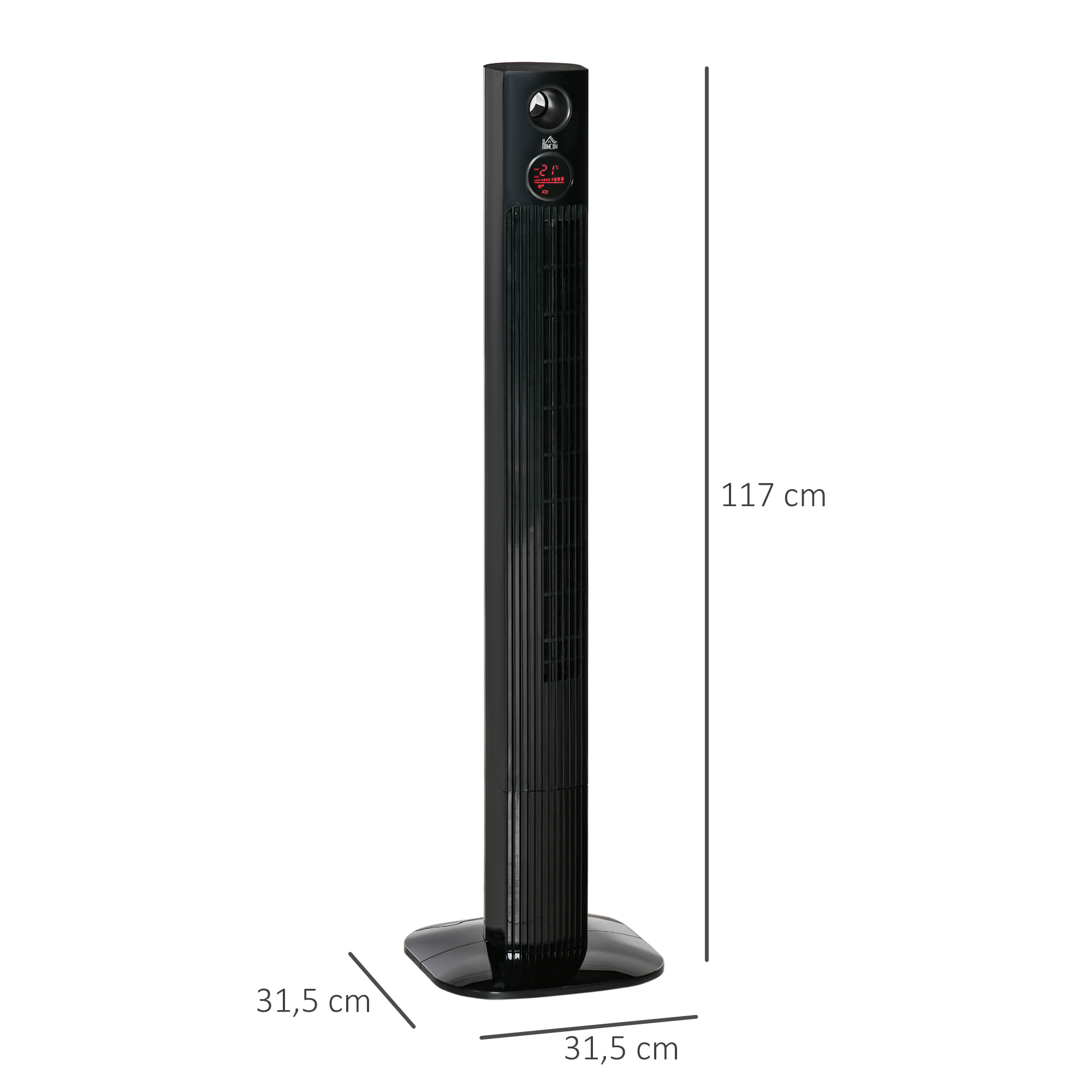 Turmventilator mit Fernbedienung 45W 70° Oszillation Säulenventilator Ventilator mit Aroma-Diffusor Timer-Funktion 3 Belüftungsstufen Schwarz
