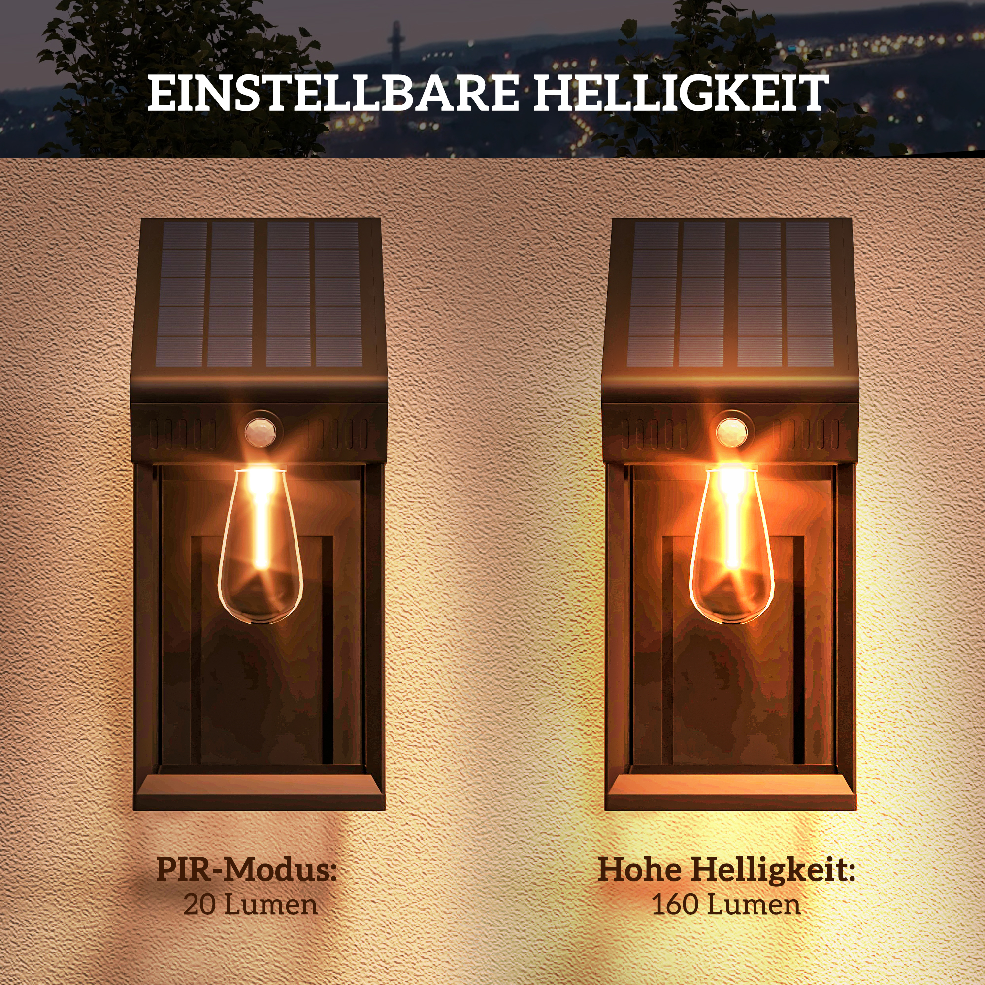 Garten-Solarlicht Außenleuchte Solarlampe, wetterbeständig, Bewegungssensor, 14 cm x 24 cm x 24 cm, Schwarz