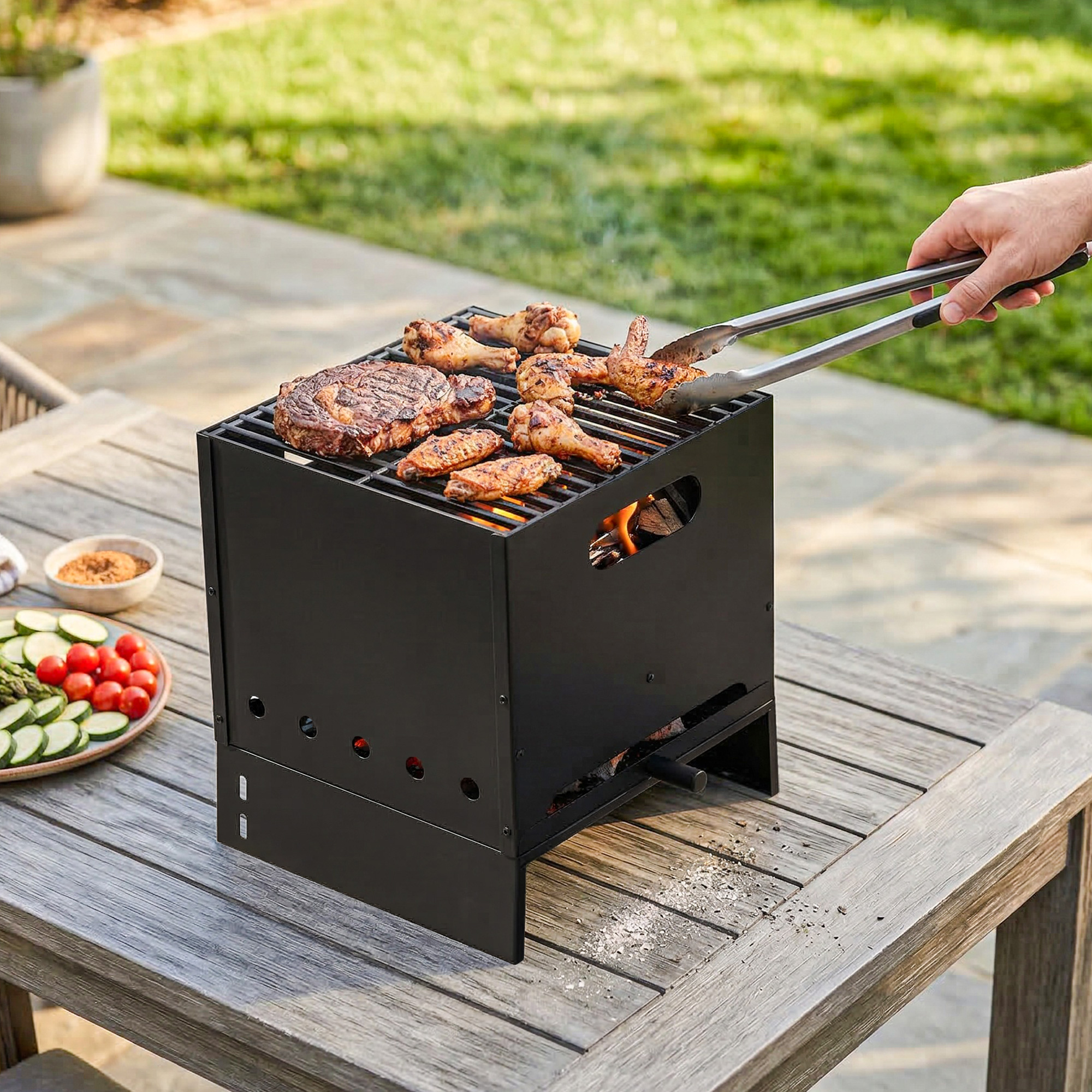 3-in-1 Outdoor Pizzaofen Holzbefeuert Pizza Ofen 2 Ebene Backofen mit Pizzastein Griffen Pizzaschaufel