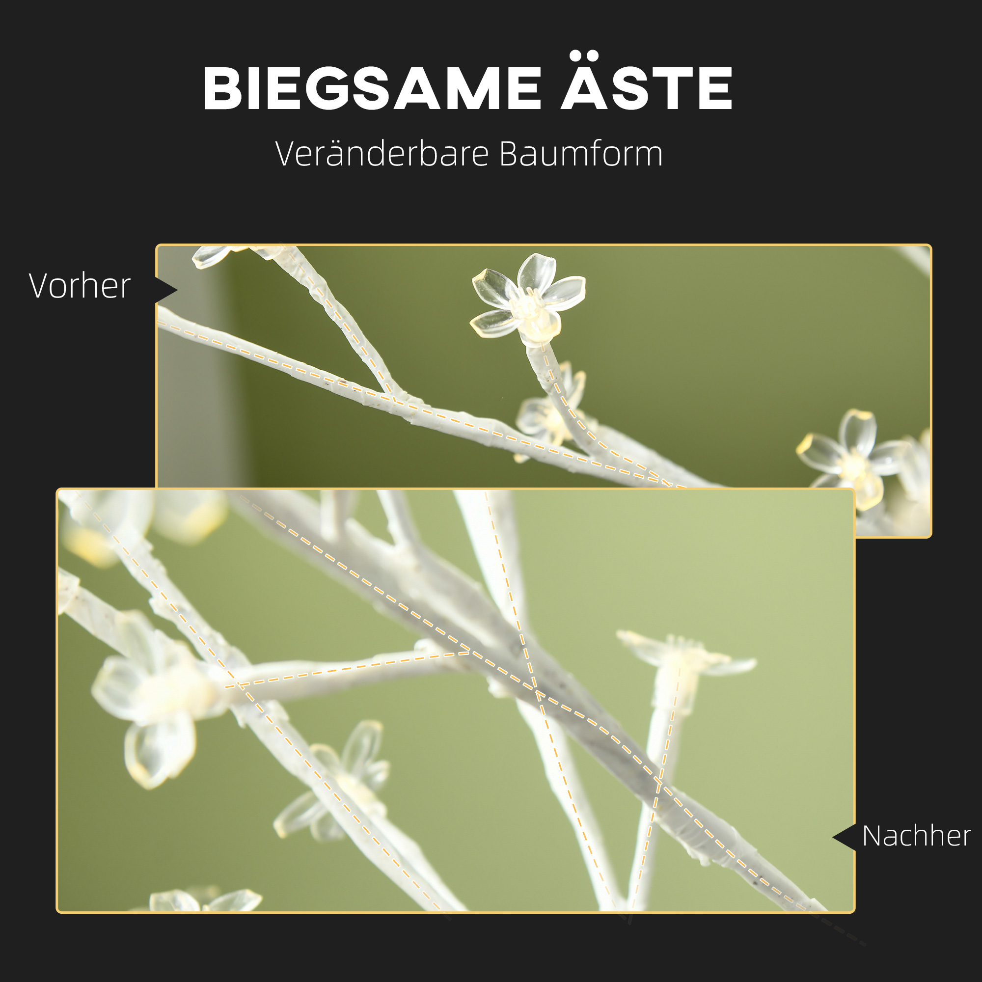 Kunstbaum, Kunstbirke, mit 180 LEDs, 3 Helligkeitsstufen, warmweiß, realistische Rinde, 21,5 x 21,5 x 180 cm