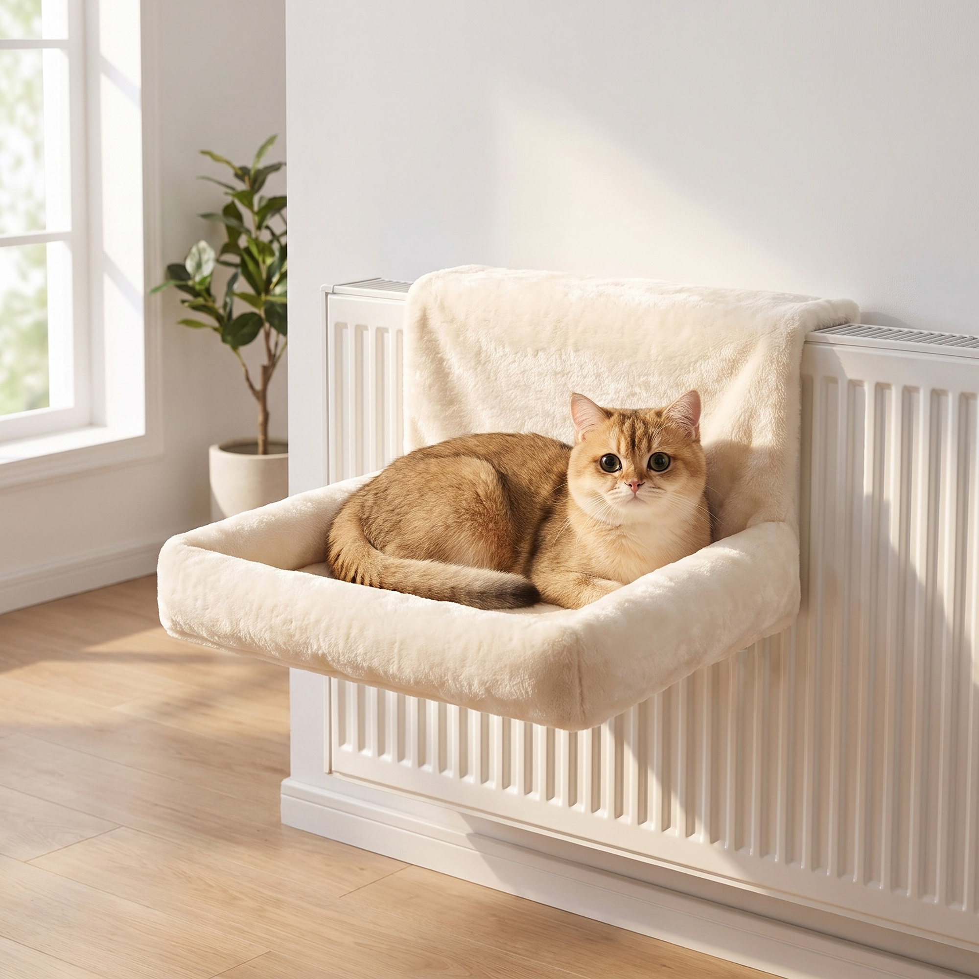 Plüsch Katzenhöhle, hängende Katzenbett mit Stahlrahmen, 48x43x26cm, Beige
