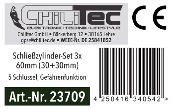 Schließzylinder-Set 3x 60mm (30+30mm) / 5 Schlüssel, Not- & Gefahrenfunktion