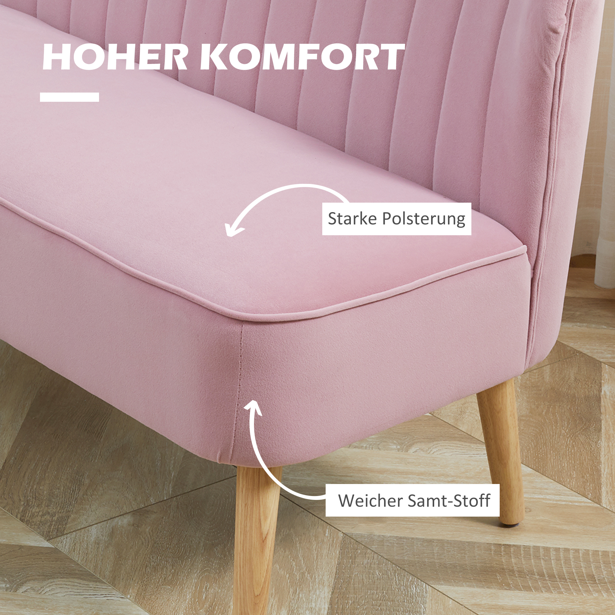 Sofa 2-Sitzer Stoffsofa Couch Polstersofa Loungesofa breit Rosa