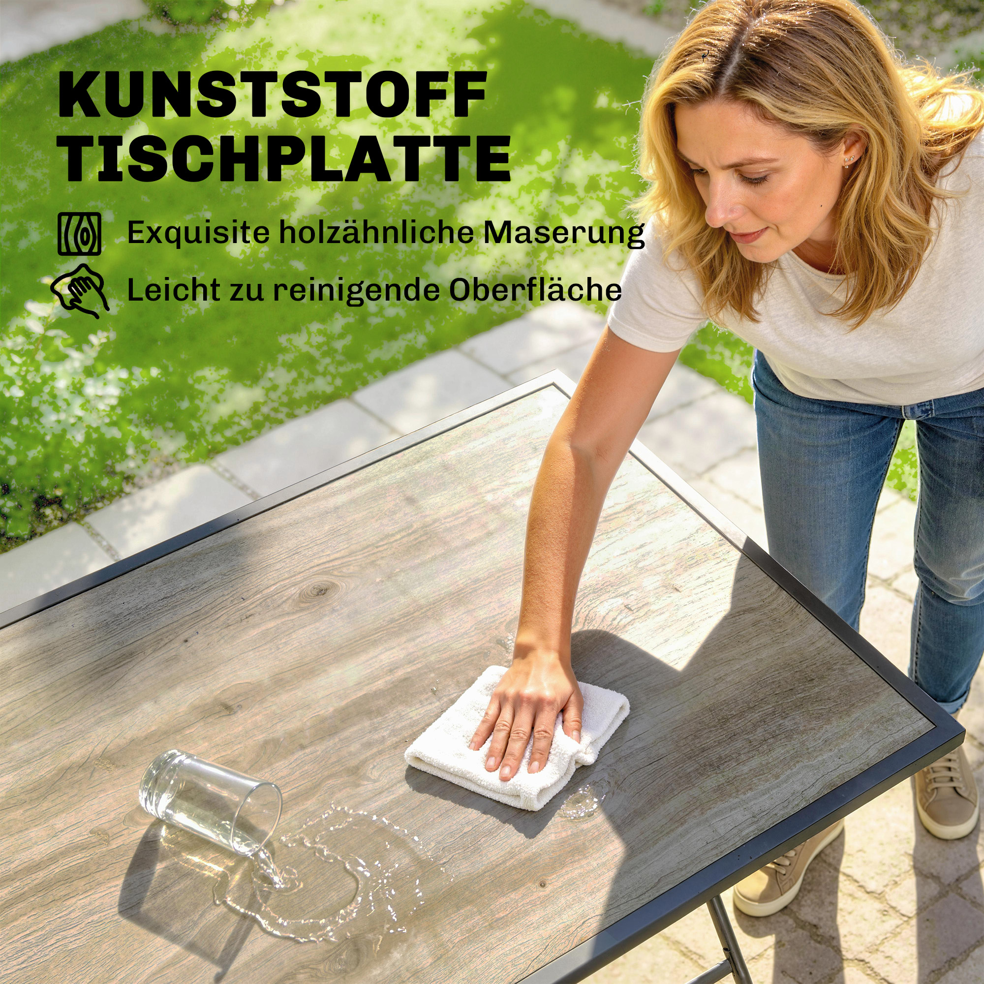 Gartenmöbel Set Klappbar Sitzgruppe 5-teilig Tisch mit 4 Atmungsaktiven Stühlen Holzoptik Platzsparend