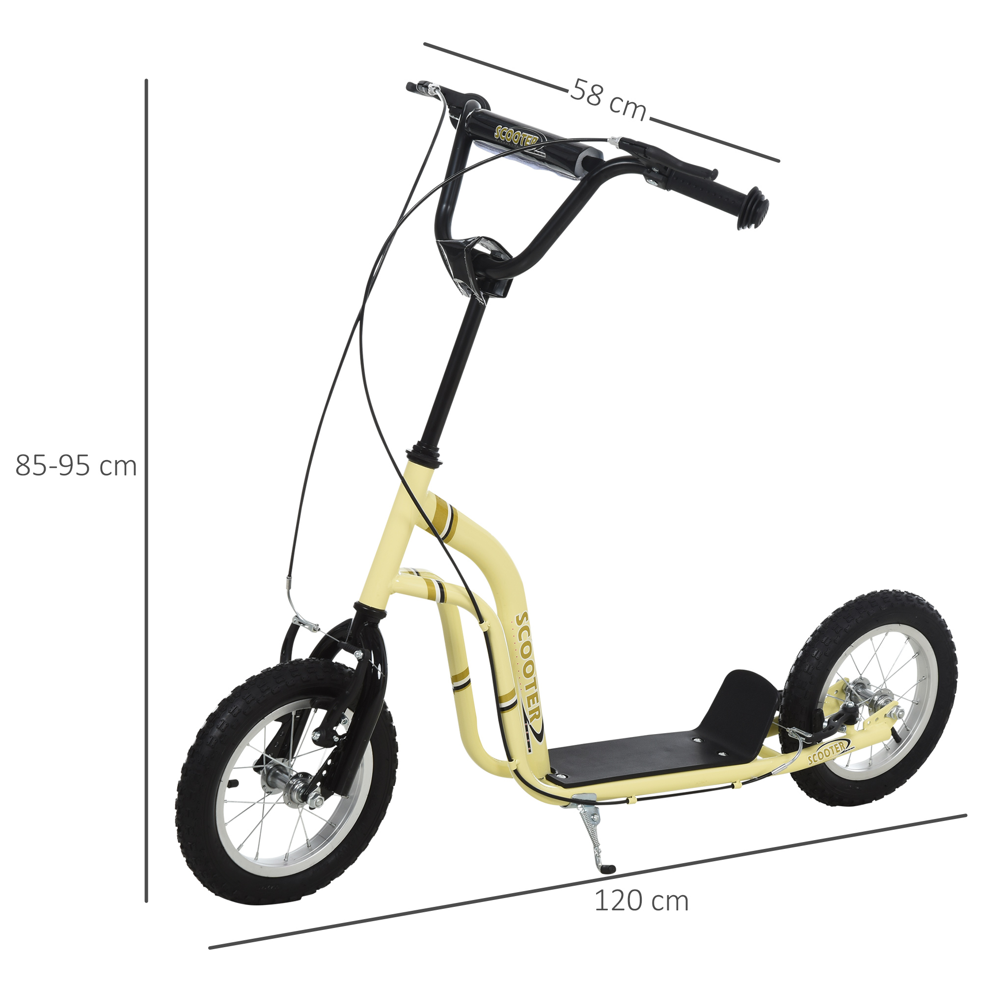 Kinderroller ab 5 Jahre Scooter Kinderscooter Tretroller Cityroller Kinder Roller Kickboard mit Luftreifen 12 Zoll Gummi Aluminium Beige 120 x 58 x 85-95 cm