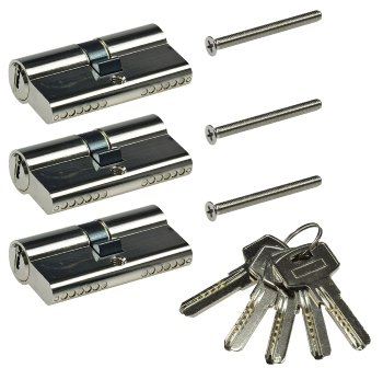 Schließzylinder-Set 3x 60mm (30+30mm), 5 Schlüssel, Not- & Gefahrenfunktion