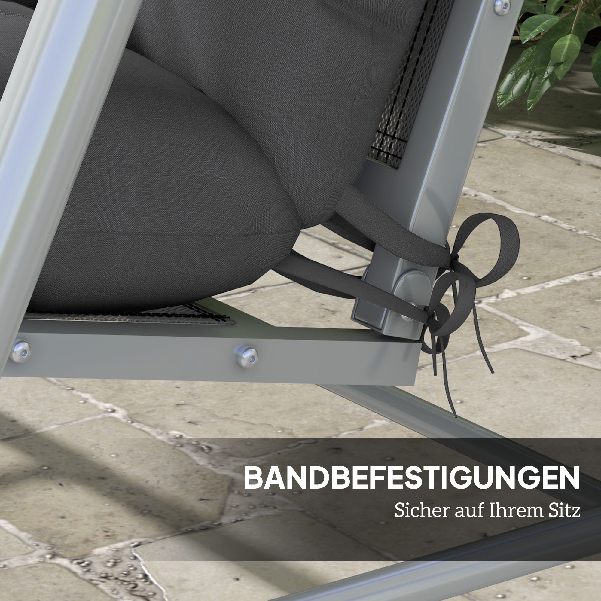 4er-Set Sitzkissen, 150x50 cm wasserabweisend Stuhlkissen mit Bindebänder, 10cm dick Dunkelgrau