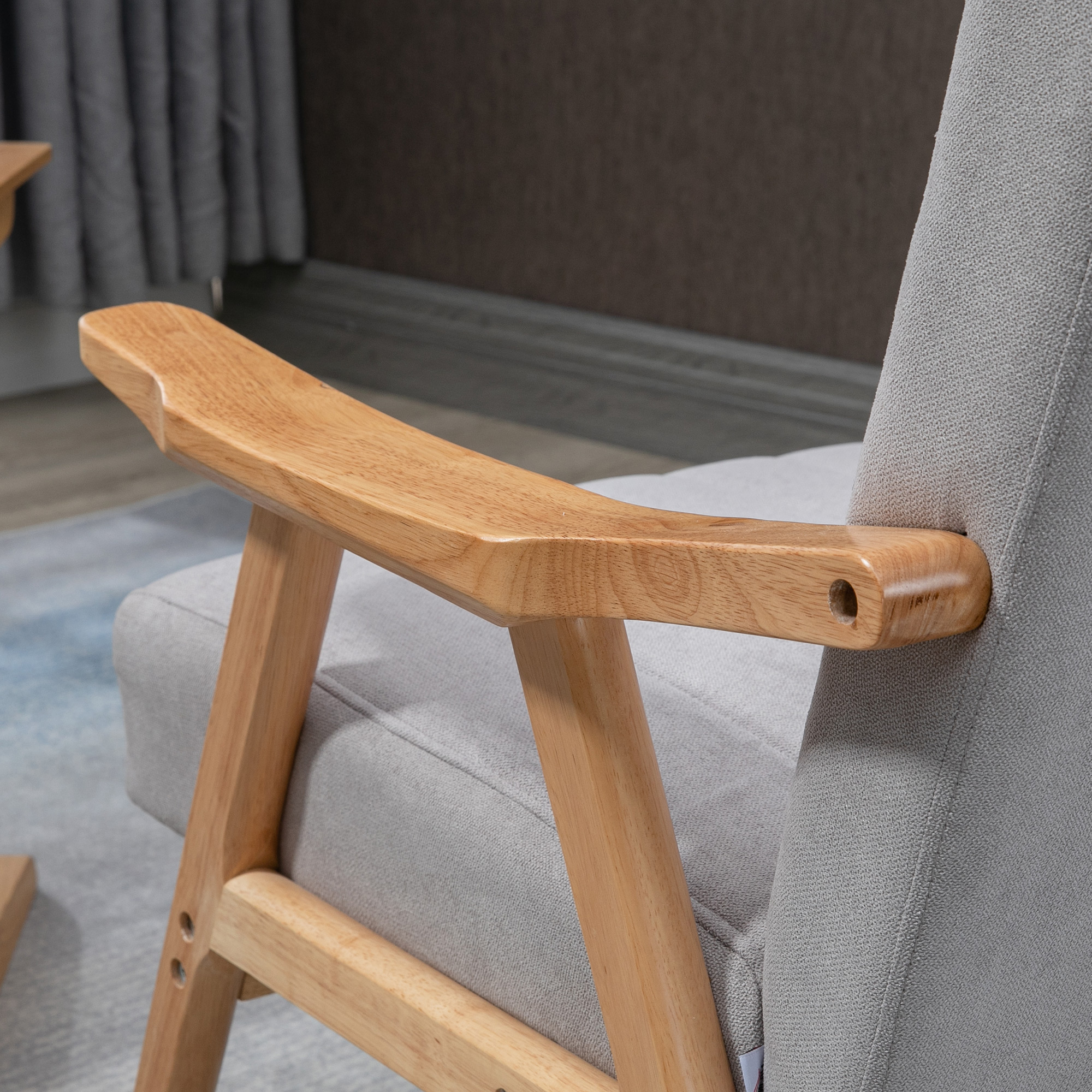 Sessel im Skandi-Design, bis 120 kg, Samtoptik, Massivholz; 68 cm x 74 cm x 82 cm, Natur + Grau