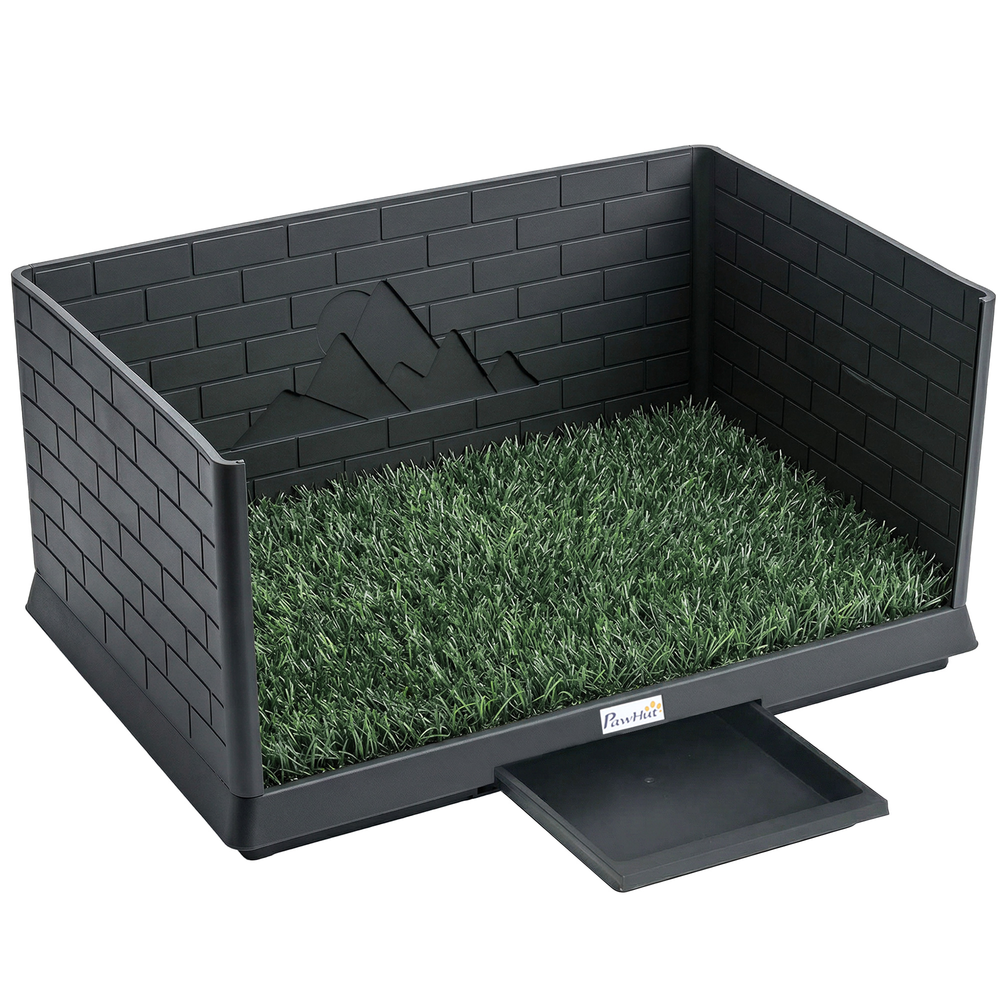 Hundetoilette 75 x 51 cm Hundeklo mit Kunstrasen Welpentoilette mit hohen Wänden herausziehbarer Schale Drainage Schwarz