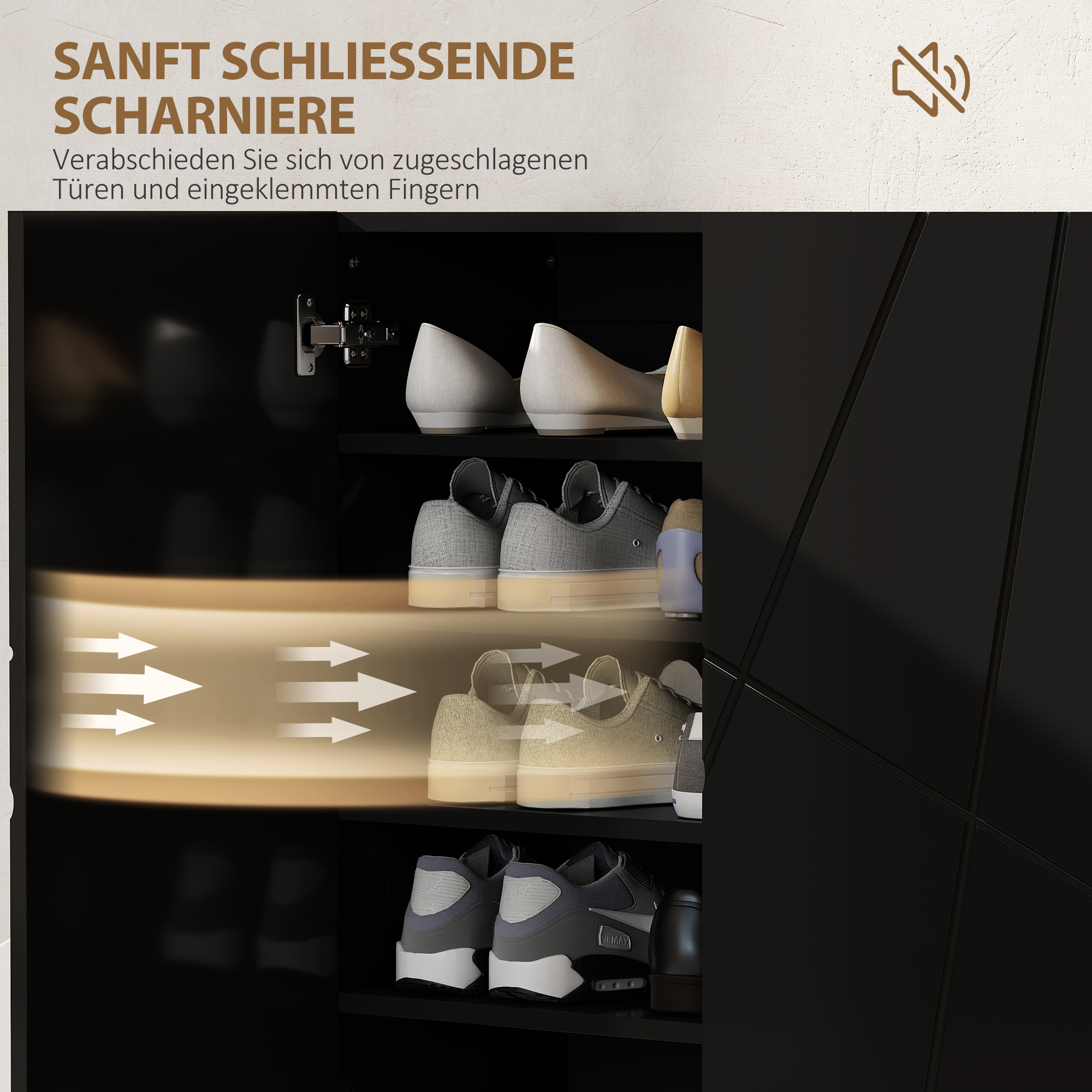 Schuhschrank mit 2 Türen, Schuhregal, Schuhaufbewahrung mit 3 Verstellbaren Ablagen 72 x 31,5 x 95 cm, Schwarz