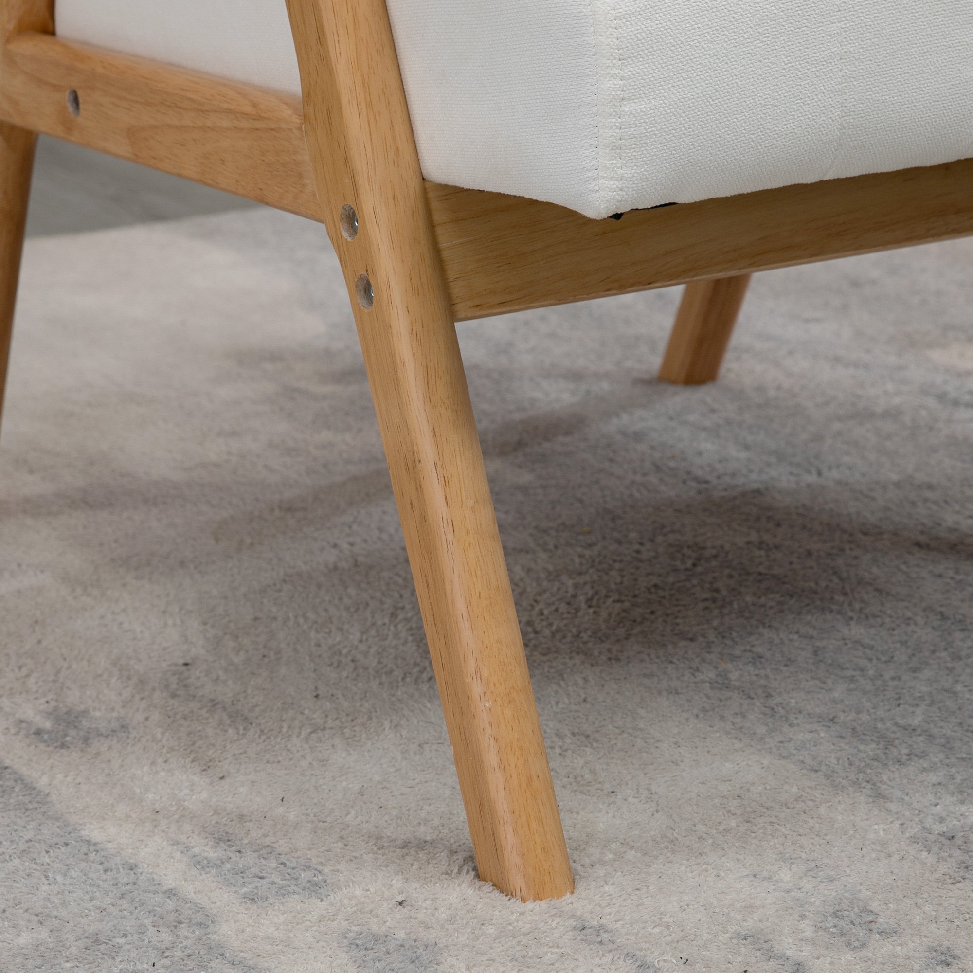 Polstersessel im Skandi-Design, Samtoptik, Massivholzrahmen, 68 x 74 x 82cm, Natur+Creme