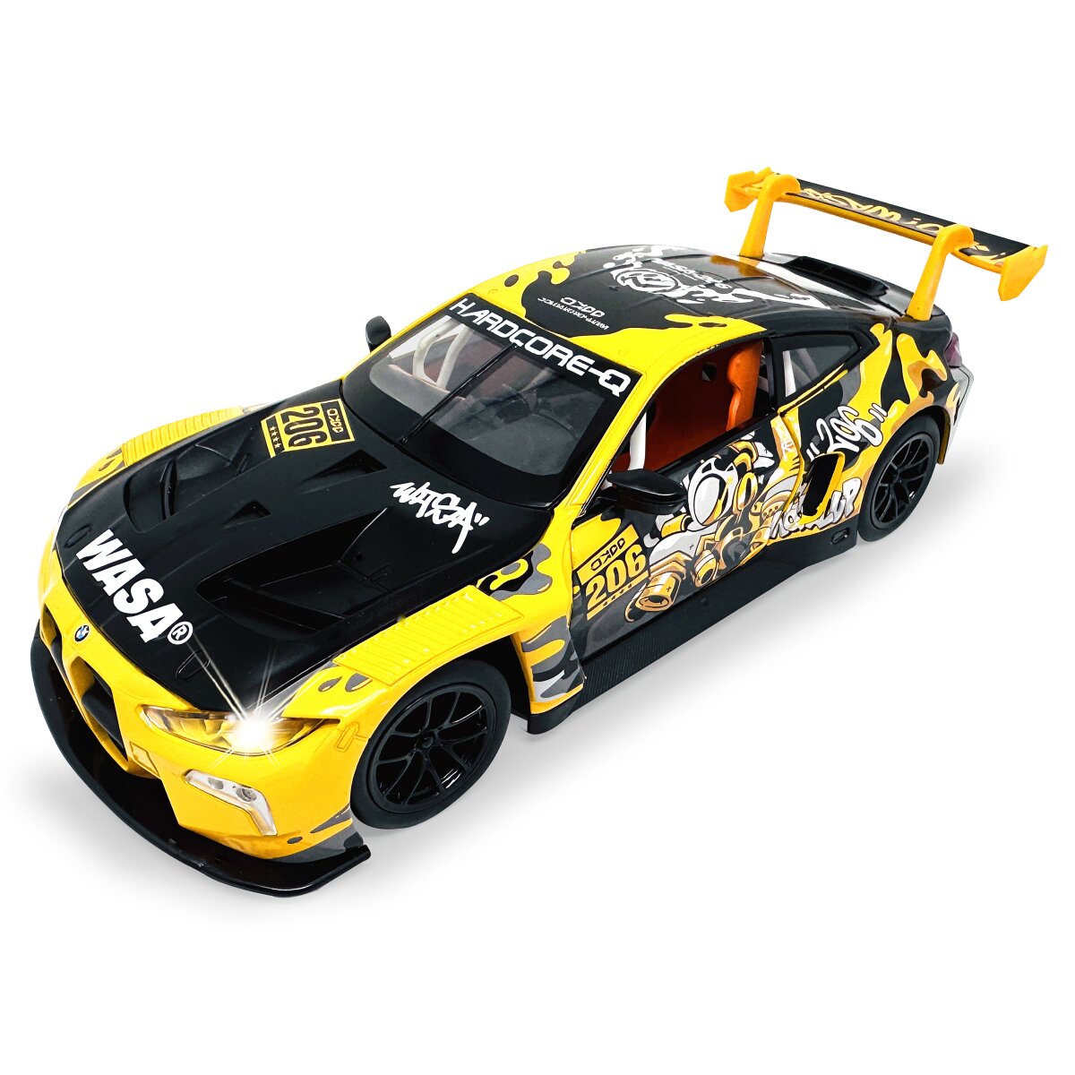 BMW M4 GT3 Diecast 1:24 gelb inkl. Knopfzellen