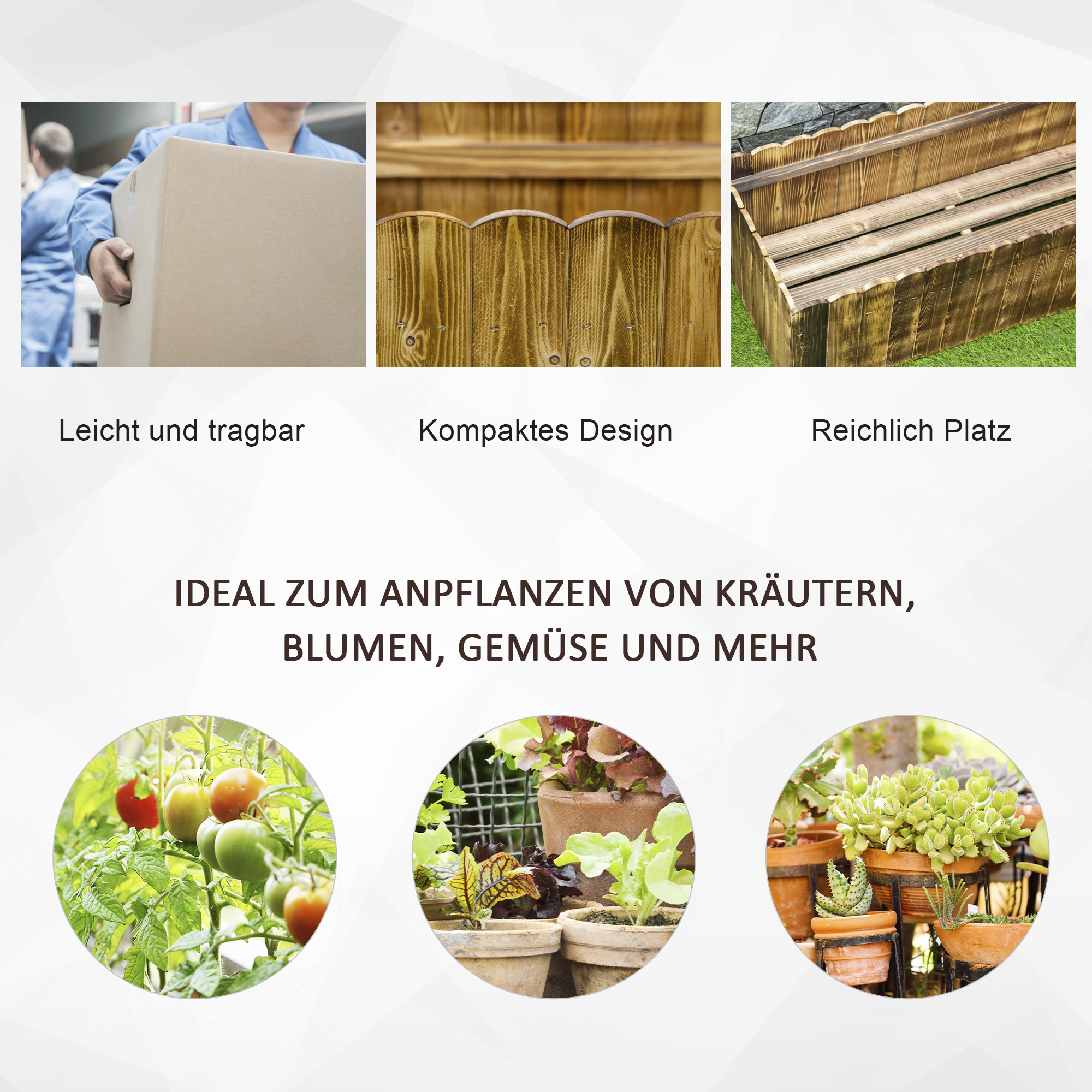 Hochbeet Pflanzkasten Kräuterbeet Pflanzbeet Gemüse Blumenbeet Blumenkasten Tannenholz 120 x 40 x 40 cm