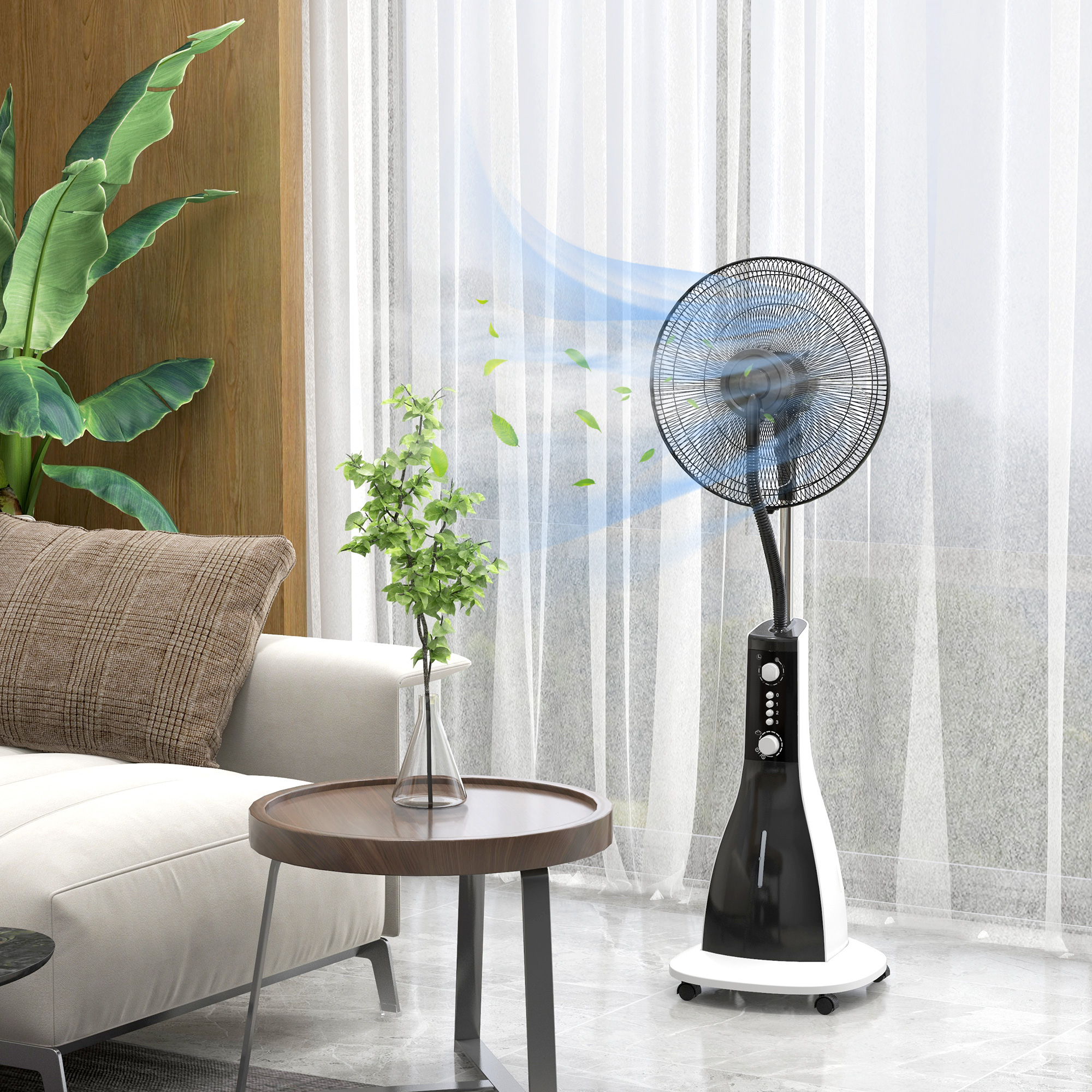 2-in-1 Ventilator mit Befeuchter, 3 Geschwindigkeiten, Timerfunktion, 3 L Tank, 44,5 x 38,5 x 120cm, Schwarz