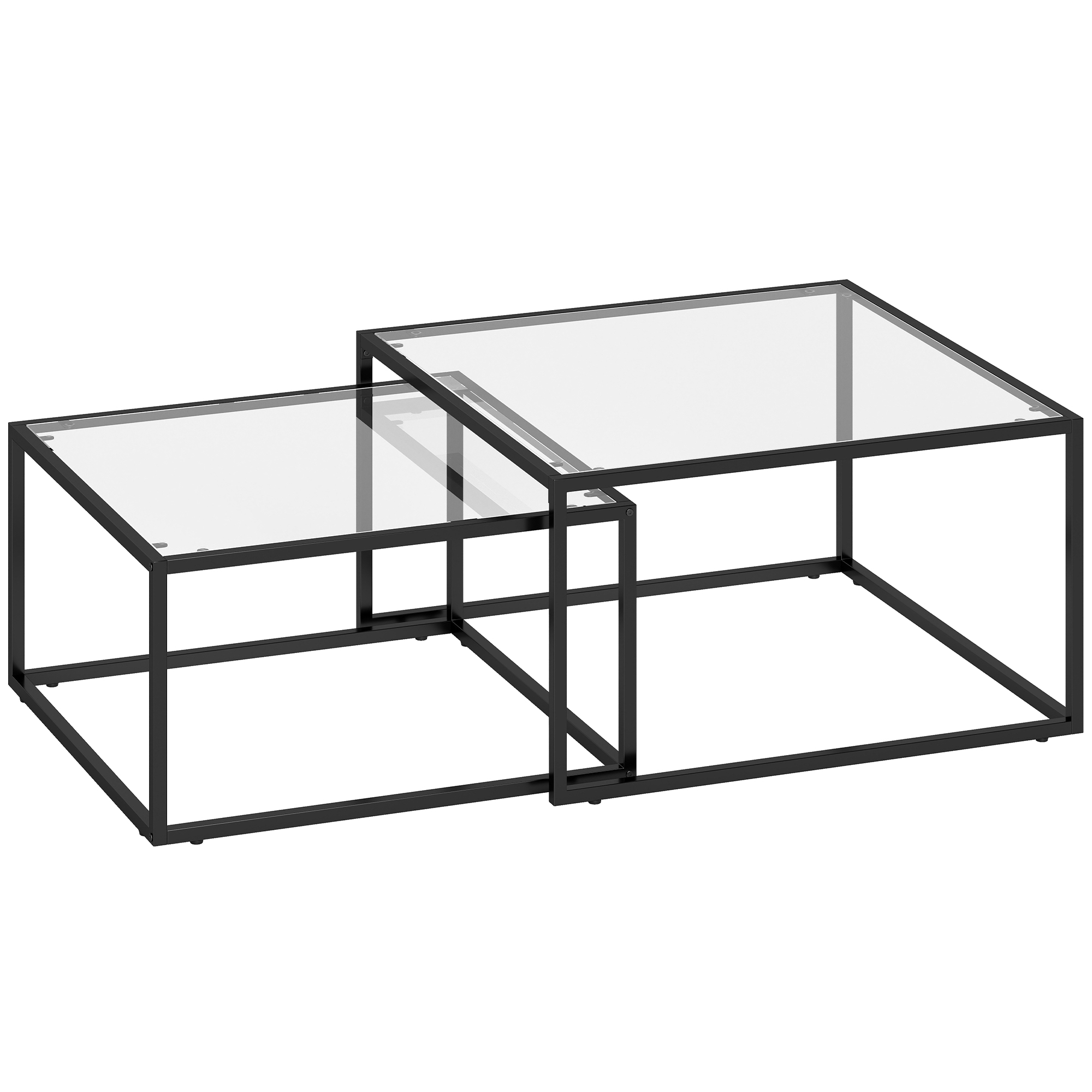 Couchtische 2er-Set Satztisch mit gehärteter Glasplatte und Metallrahmen, für Wohnzimmer Schwarz