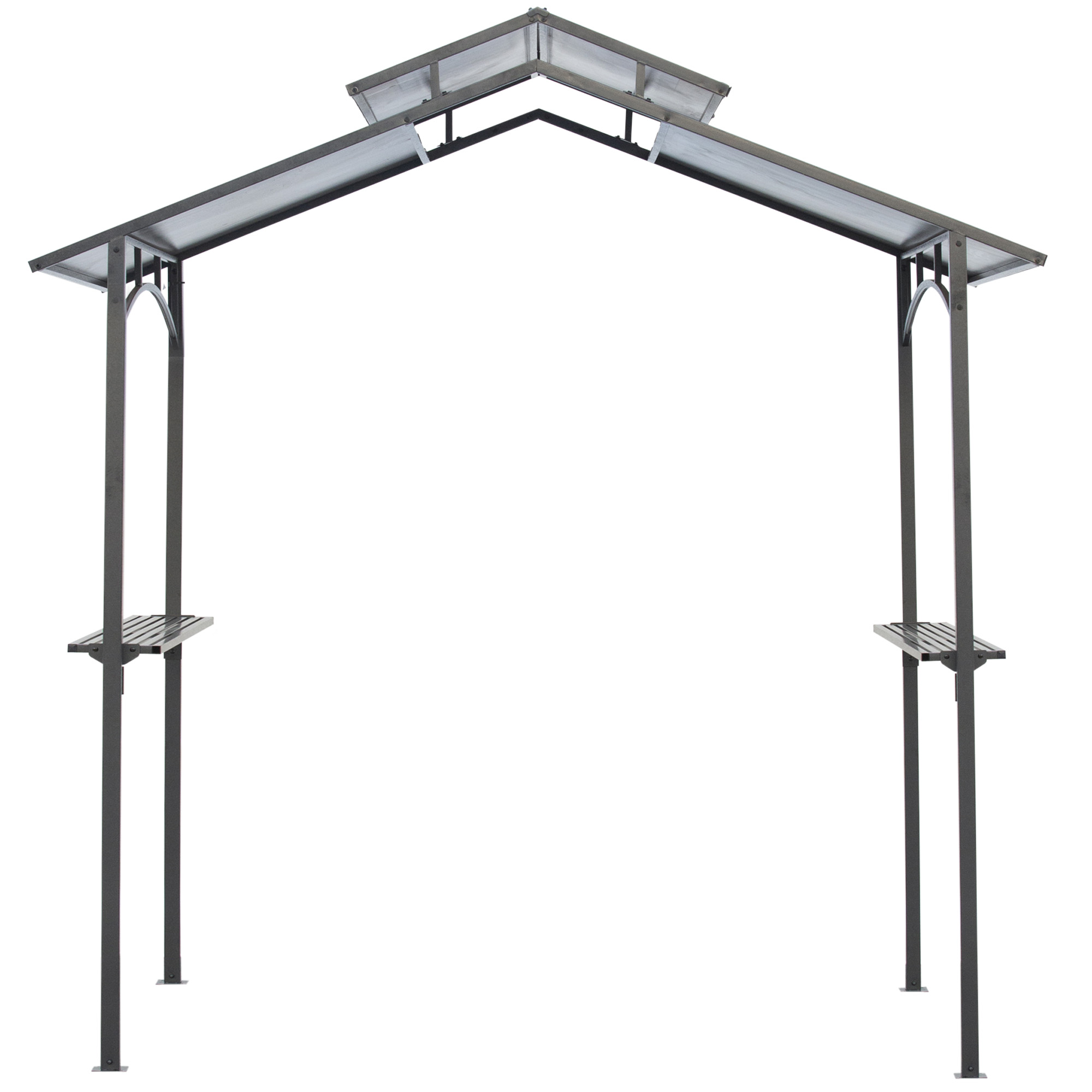 Grillpavillon mit Flammschutzdach BBQ-Pavillon mit 2 Ablagen 2,5 x 1,5m Stahl PC Schwarz+Braun