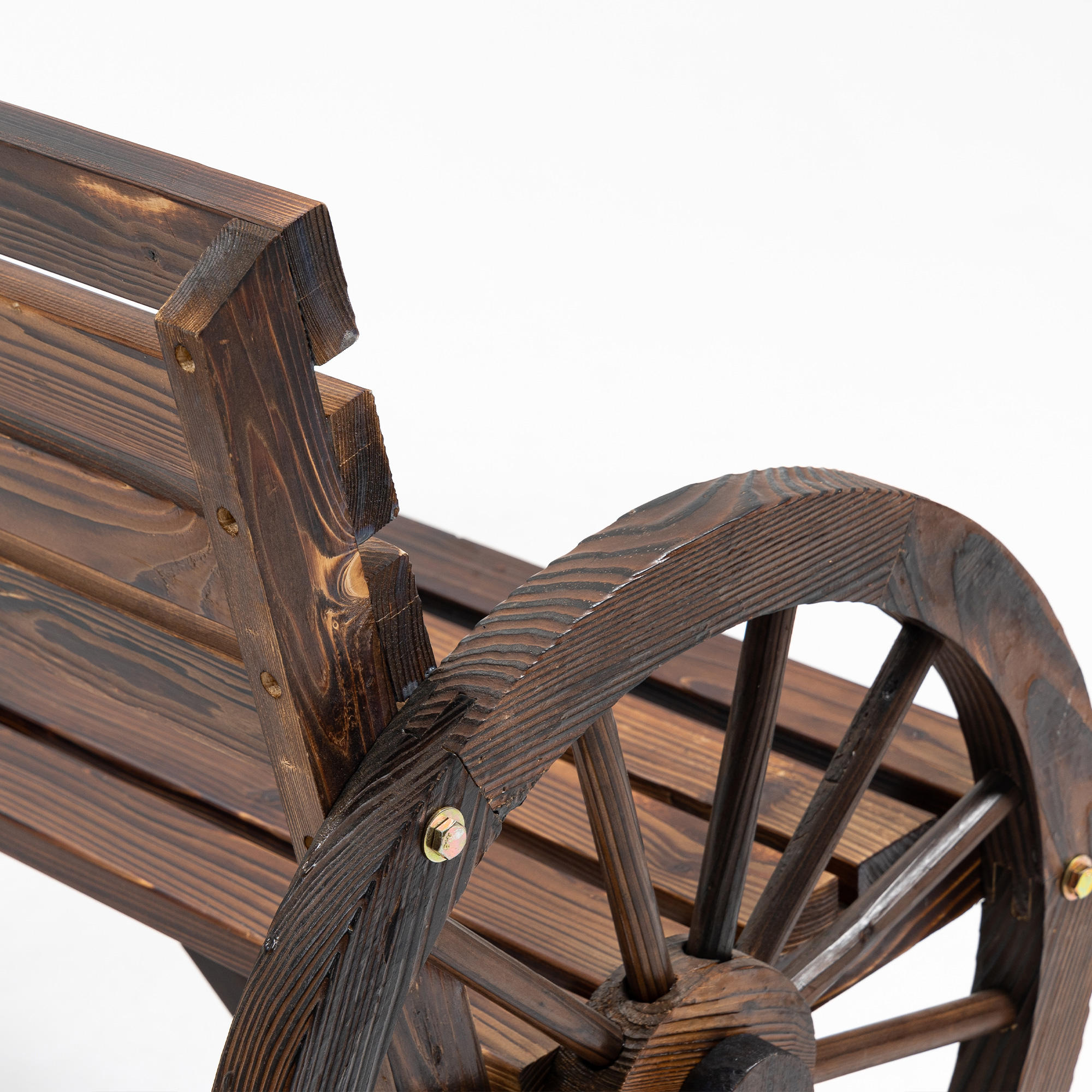 Gartenbank, Wagenrad-Design, für 2 Personen, Naturholz, dunkelbraun, 105,5 x 56 x 79cm