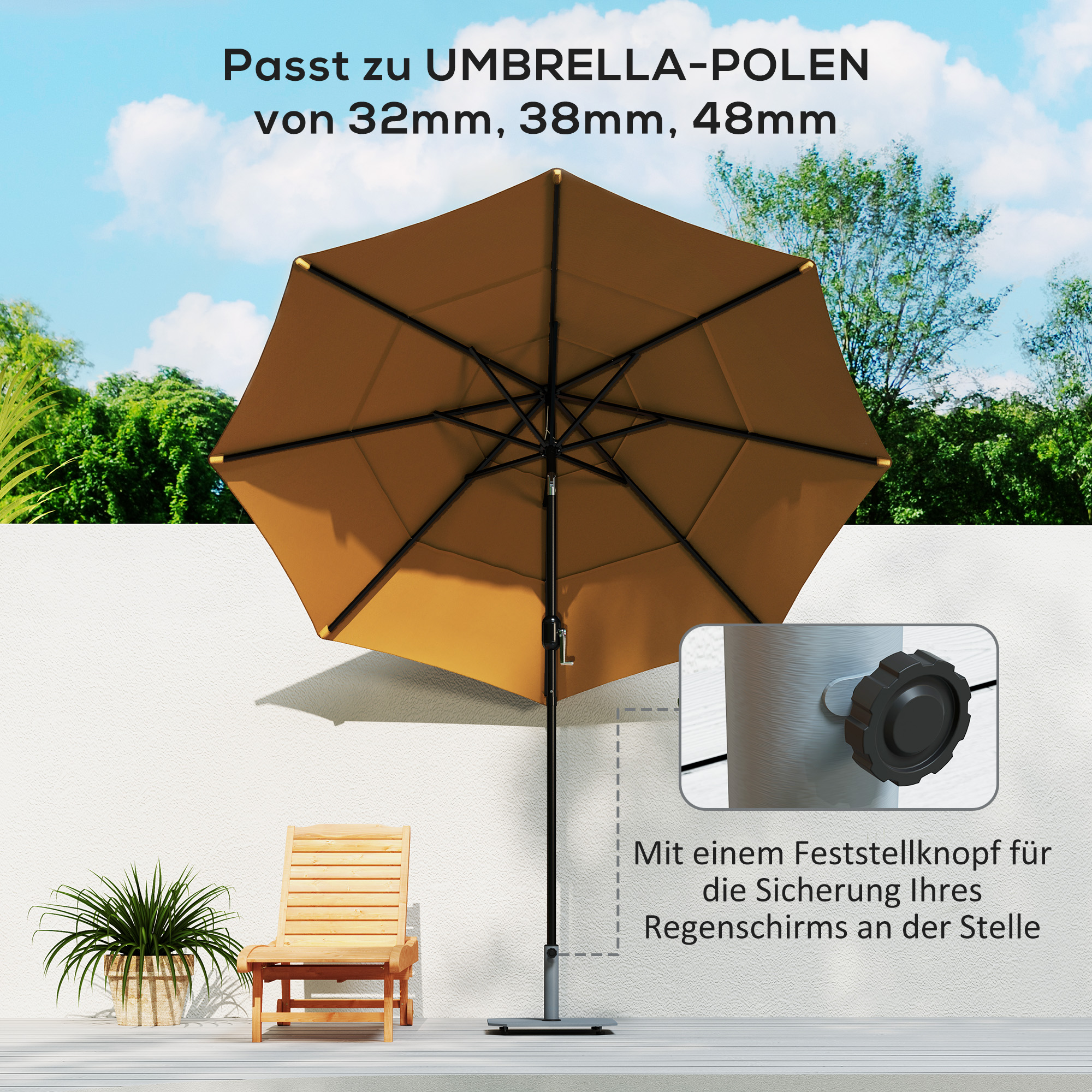 Sonnenschirmständer aus Metall 18,5 kg Schirmständer, Quadratisch Schirmhalter für Sonnenschirm 32/38/48mm