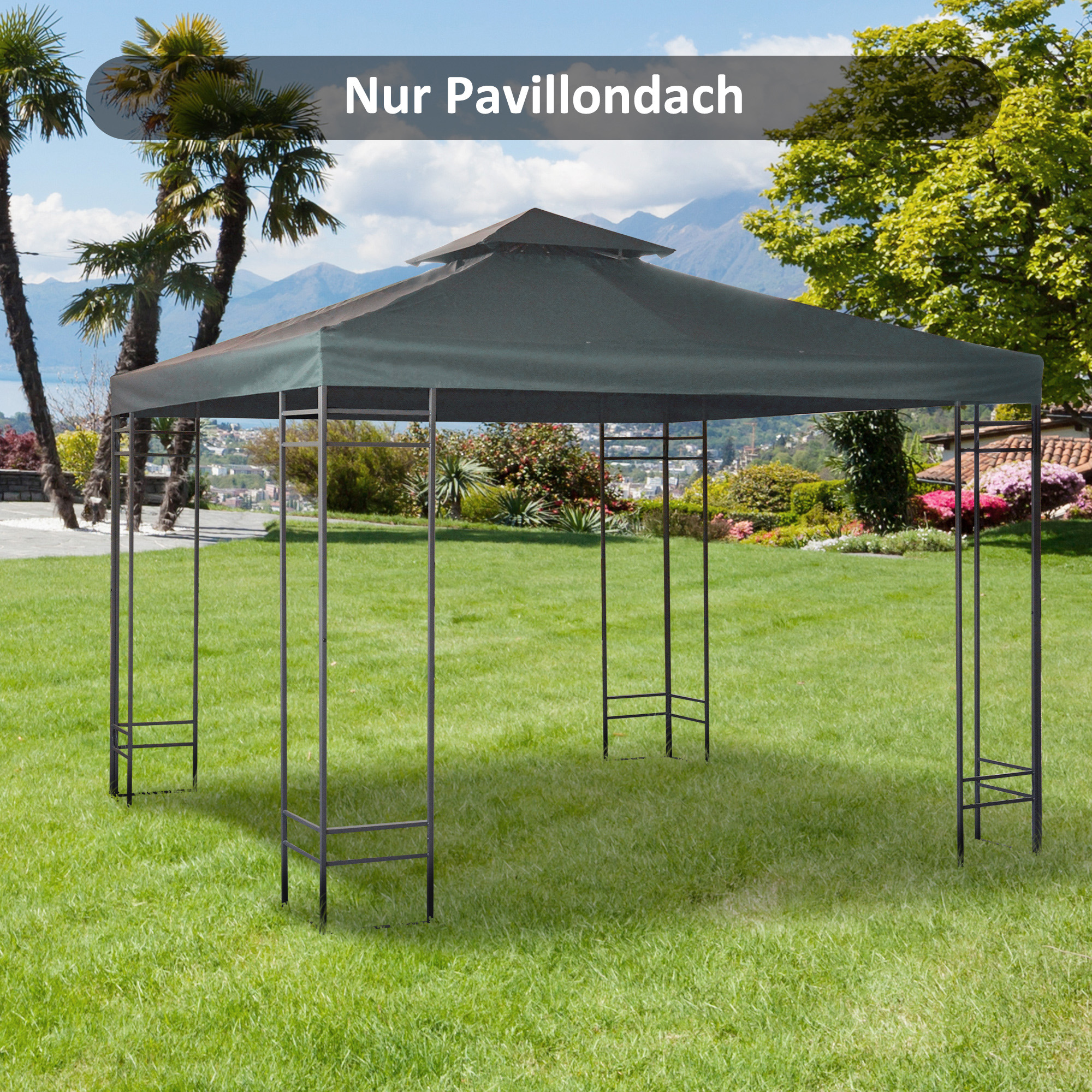 Ersatzdach für Pavillon 3 x 3 m wasserdicht Pavillondach mit Doppeldach Ablauflöcher, Ersatzbezug Ersatzteile für Gartenpavillon Gartenzelt Kohlegrau