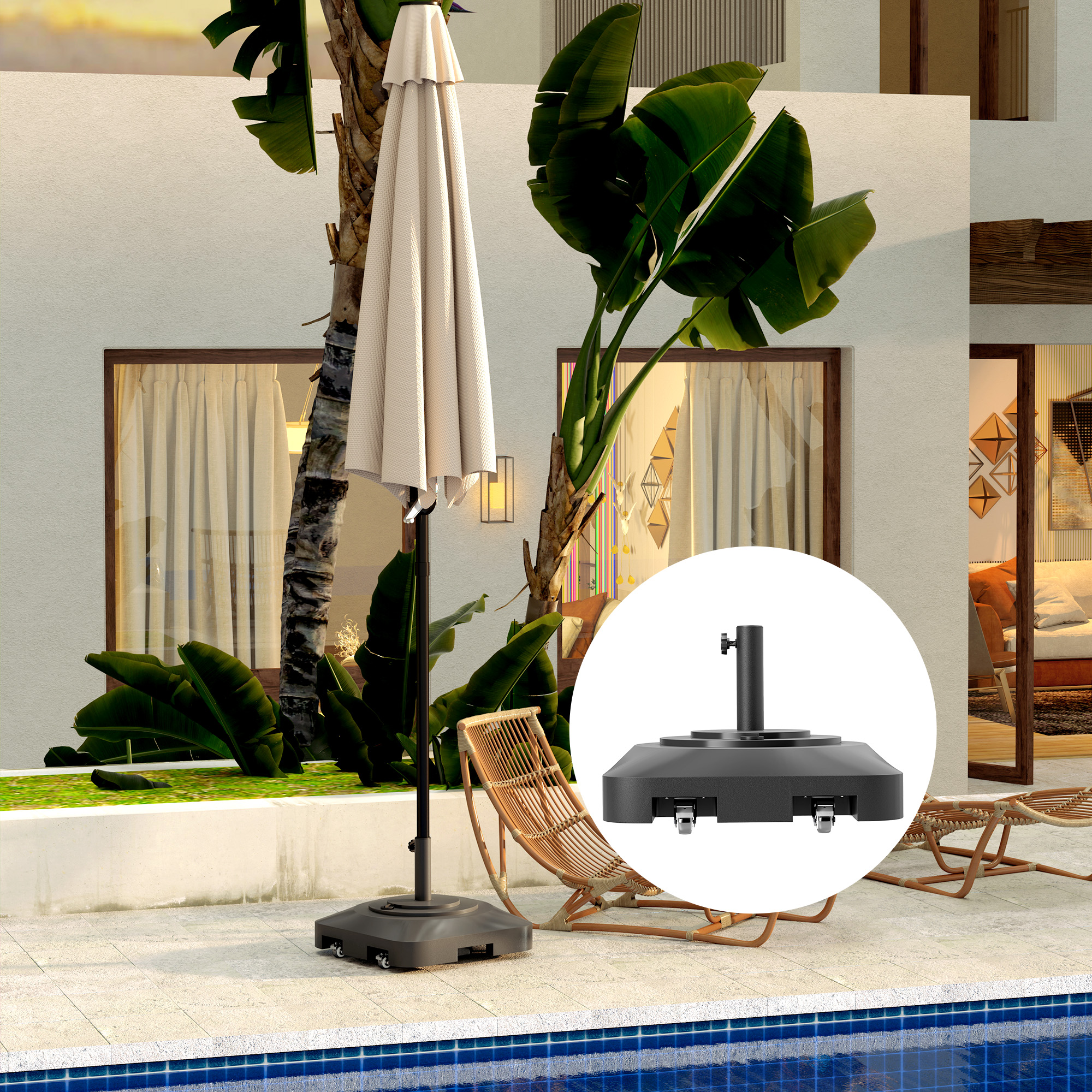 Gartenschirmständer, Sonnenschirmständer aus Kunststoff, mit Wasser oder Sand befüllbar, Kunststoff, Schwarz