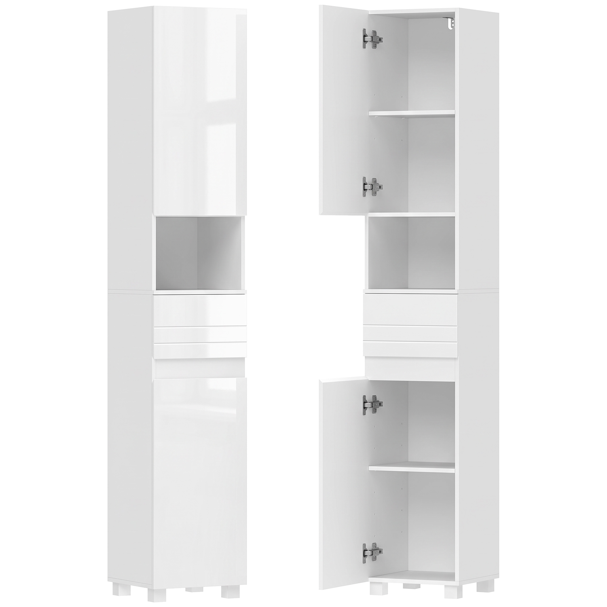 Badezimmerschrank Schmaler Badschrank mit verstellbaren Einlegeböden, 30 x 30 x 170 cm, Weiß