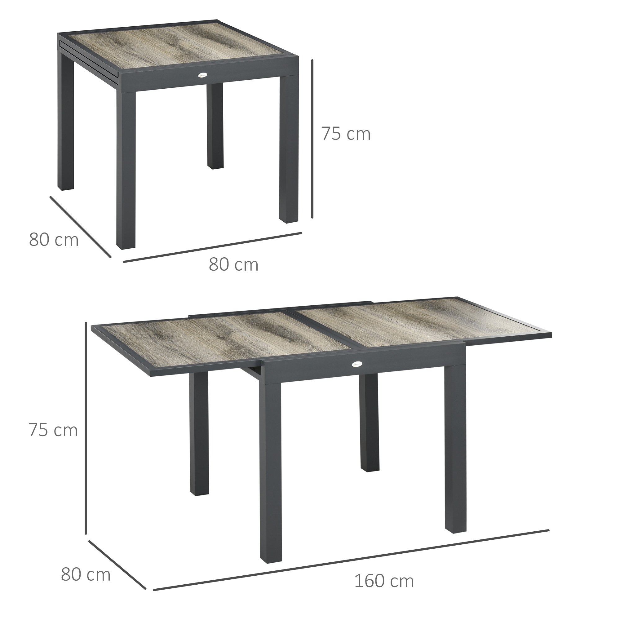 Gartentisch, ausziehbar, pflegeleicht, Aluminiumrahmen, Holzoptik, 160 x 80 x 75 cm