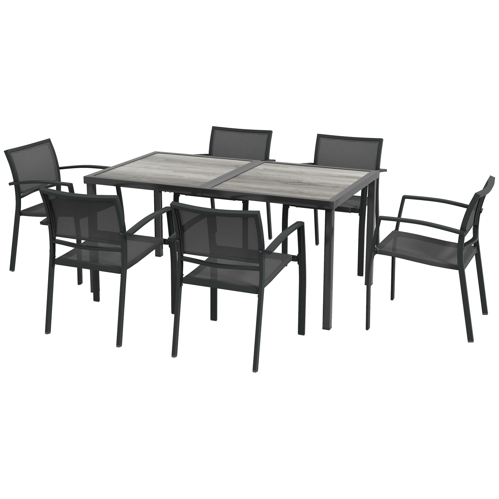 Gartenmöbel-Set Gartensitzgruppe, 1 Tisch, 6 Stühle, 150 x 87 x 72 cm, Grau