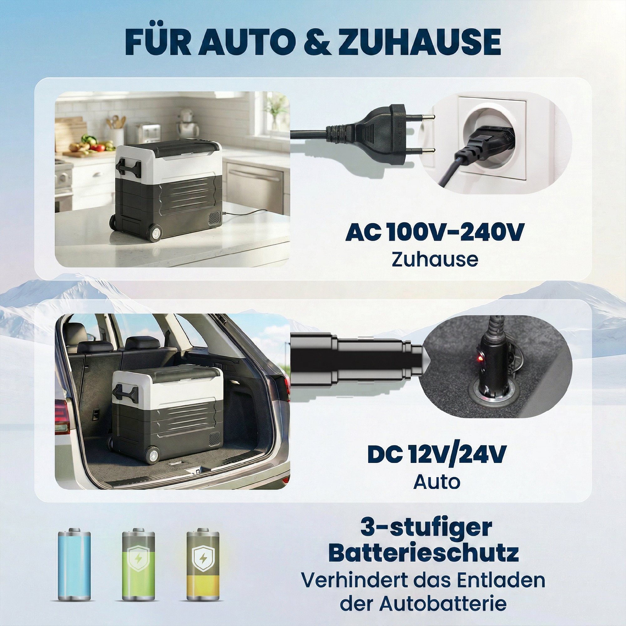 Kompressor Kühlbox 50L -20℃-20℃ Elektrische Kühlbox mit Dual-Zone Temperaturregelung APP LED Batterieschutz Klappgriff