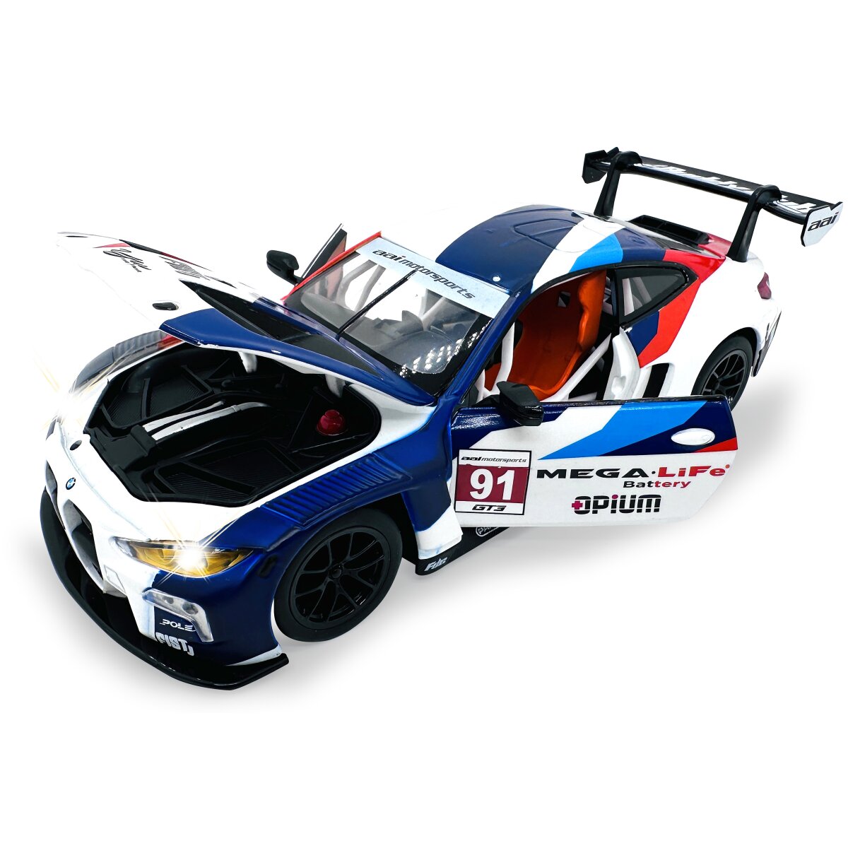 BMW M4 GT3 Diecast 1:24 weiß inkl. Knopfzellen